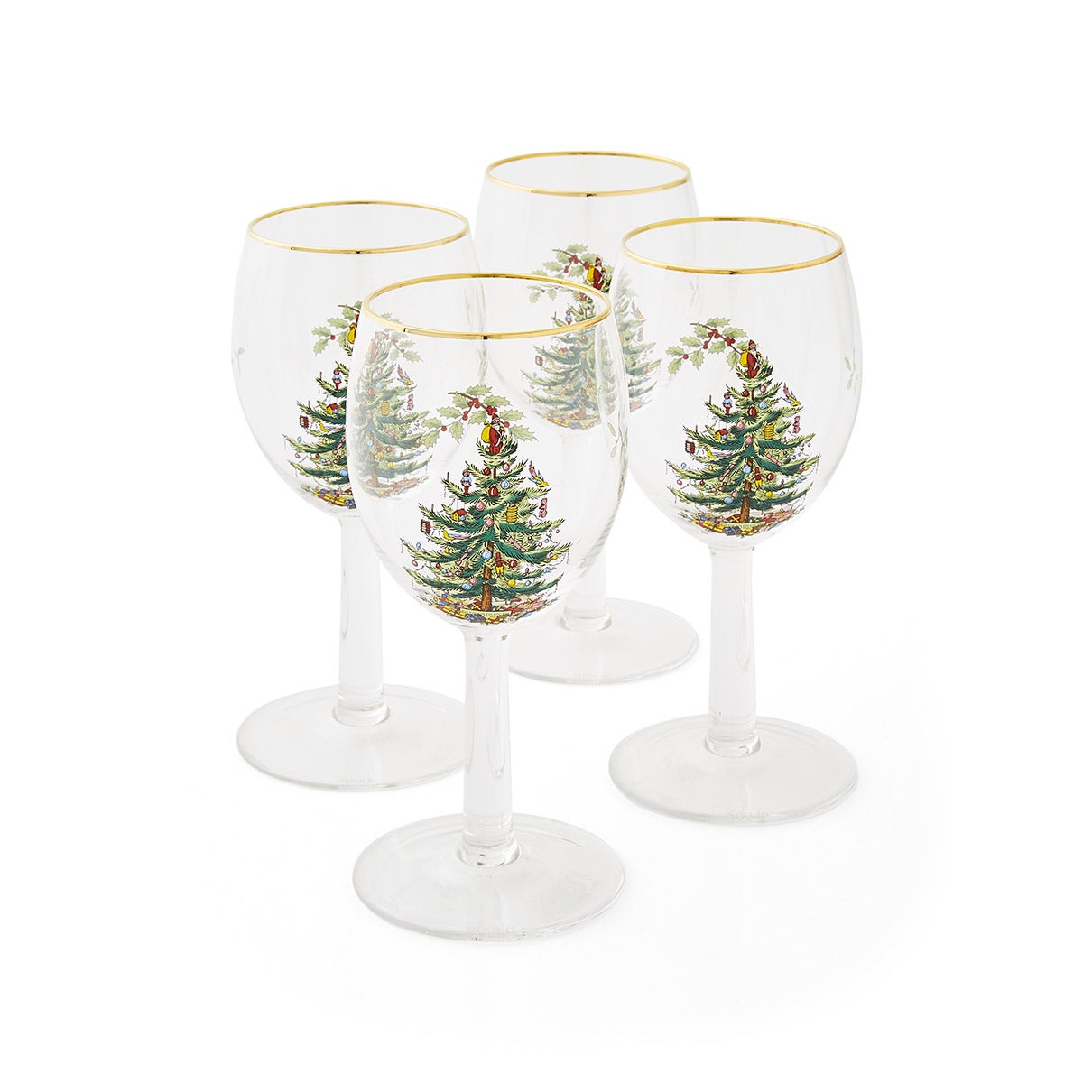 Christmas Tree Set of 4 Wine Glasses