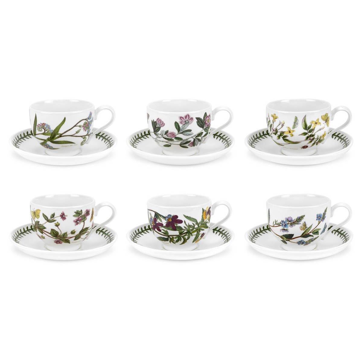 Botanic Garden Set of 6 Teacups & Saucers