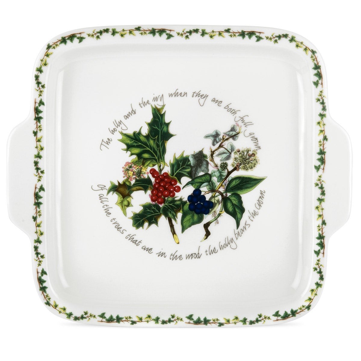 The Holly and the Ivy Square Cake Plate