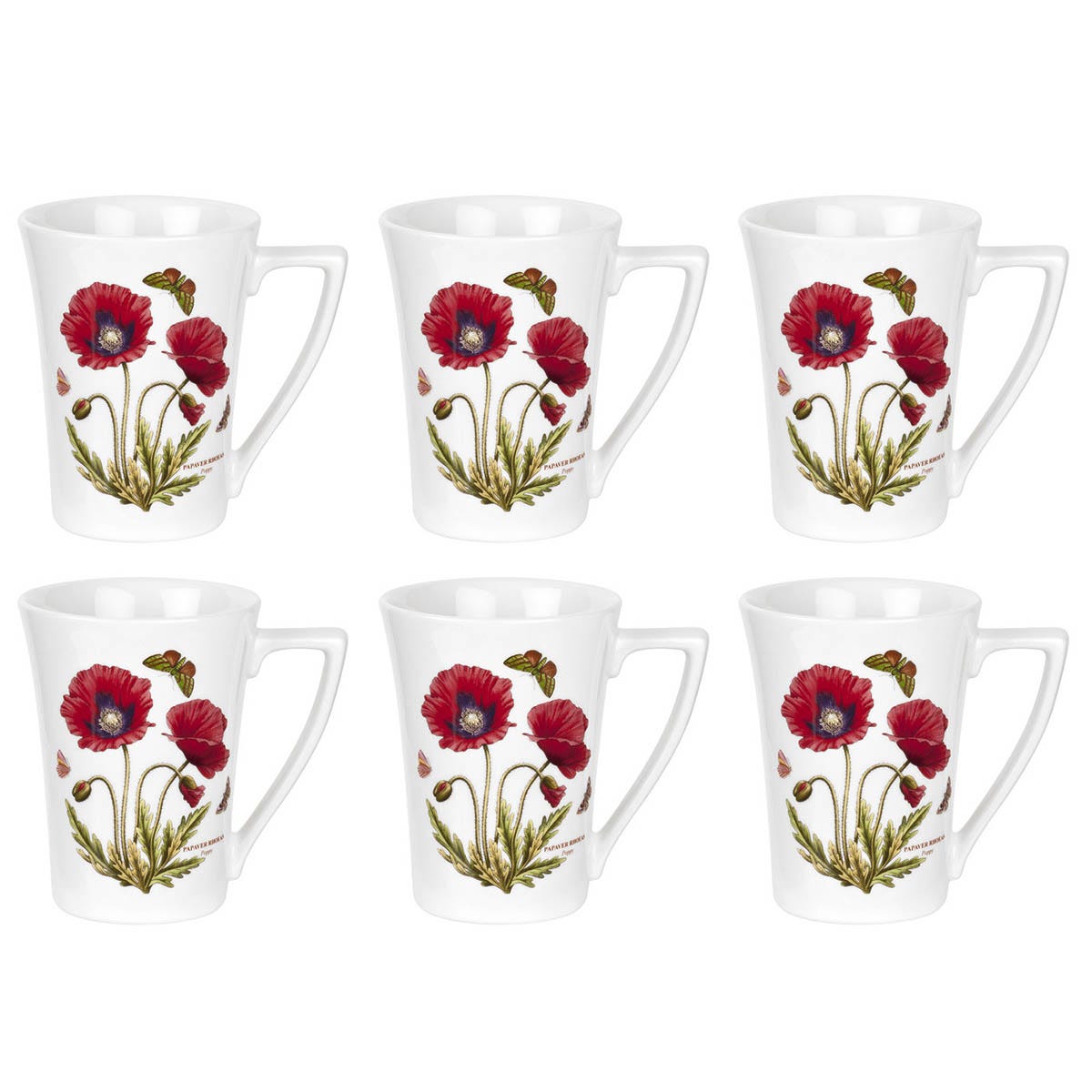 Botanic Garden Poppy Set of 6 Mugs