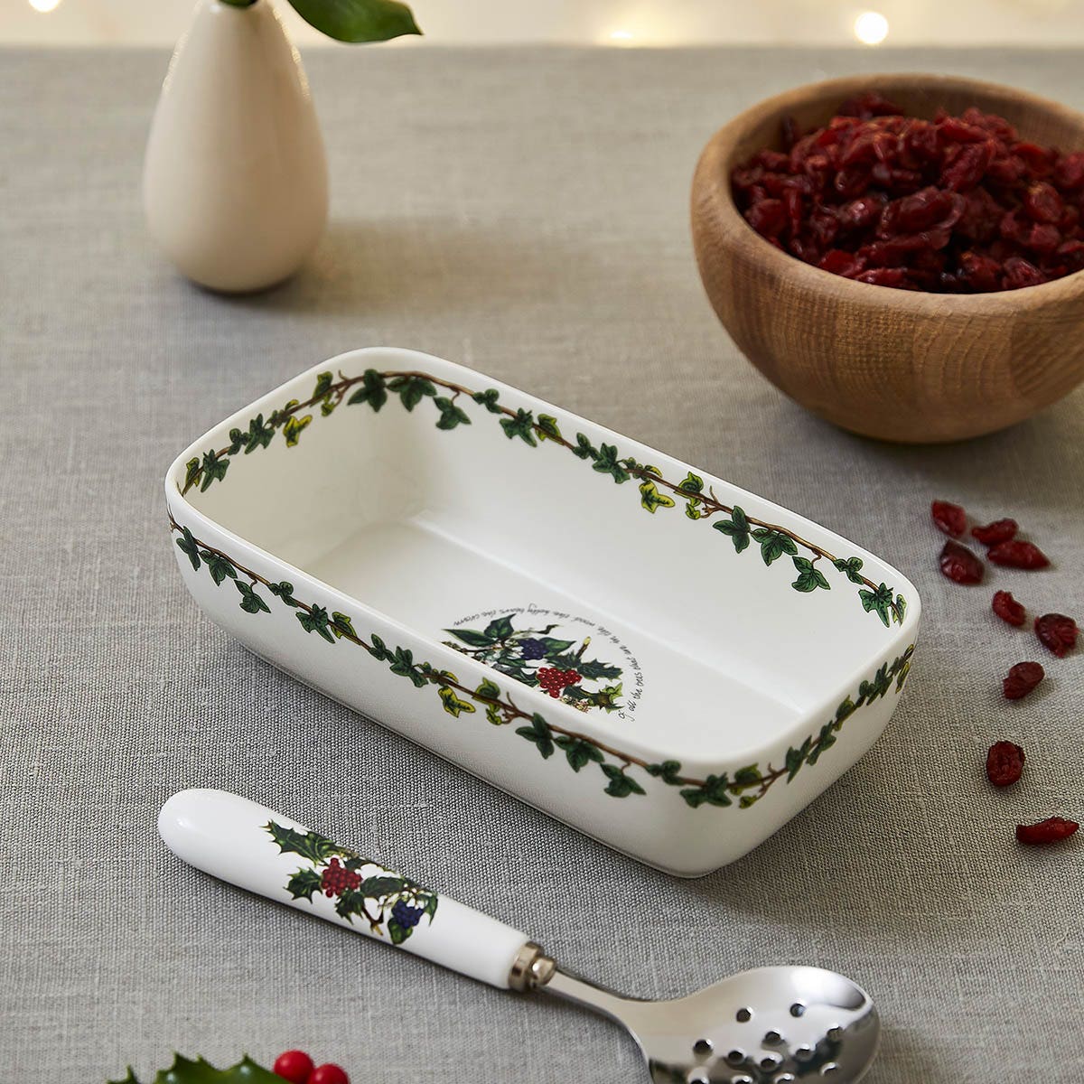 The Holly and the Ivy Cranberry Dish & Spoon