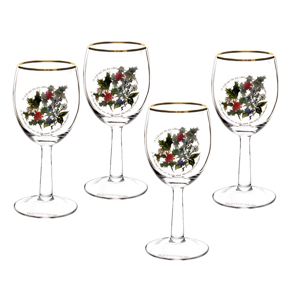 The Holly and the Ivy Set of 4 Wine Glasses