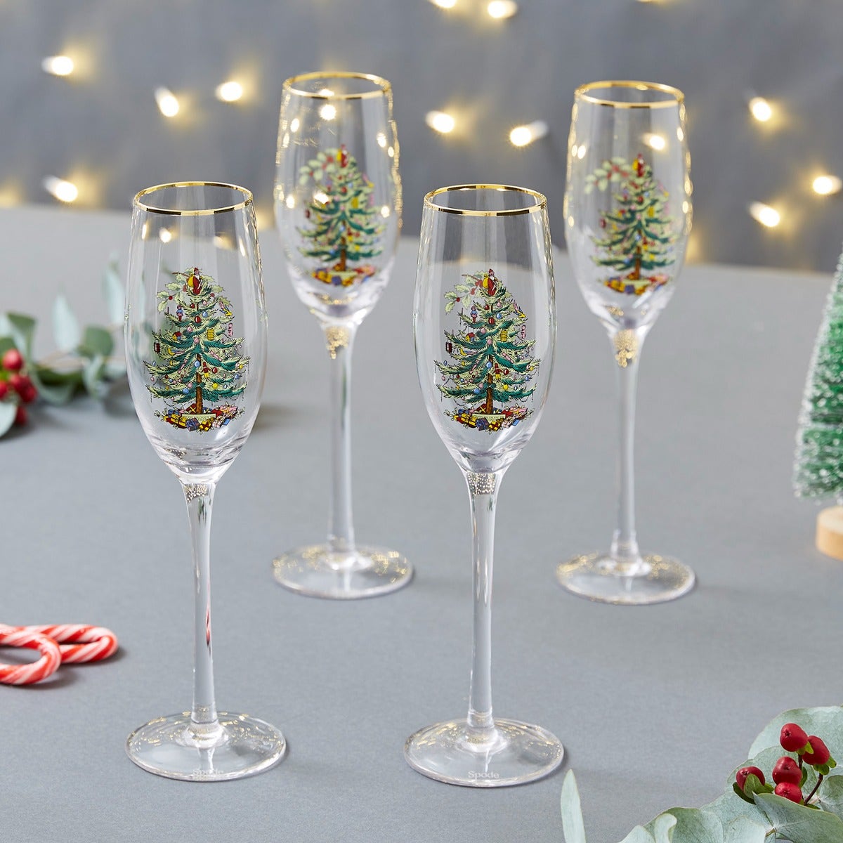 Christmas Tree Set of 4 Champagne Flutes