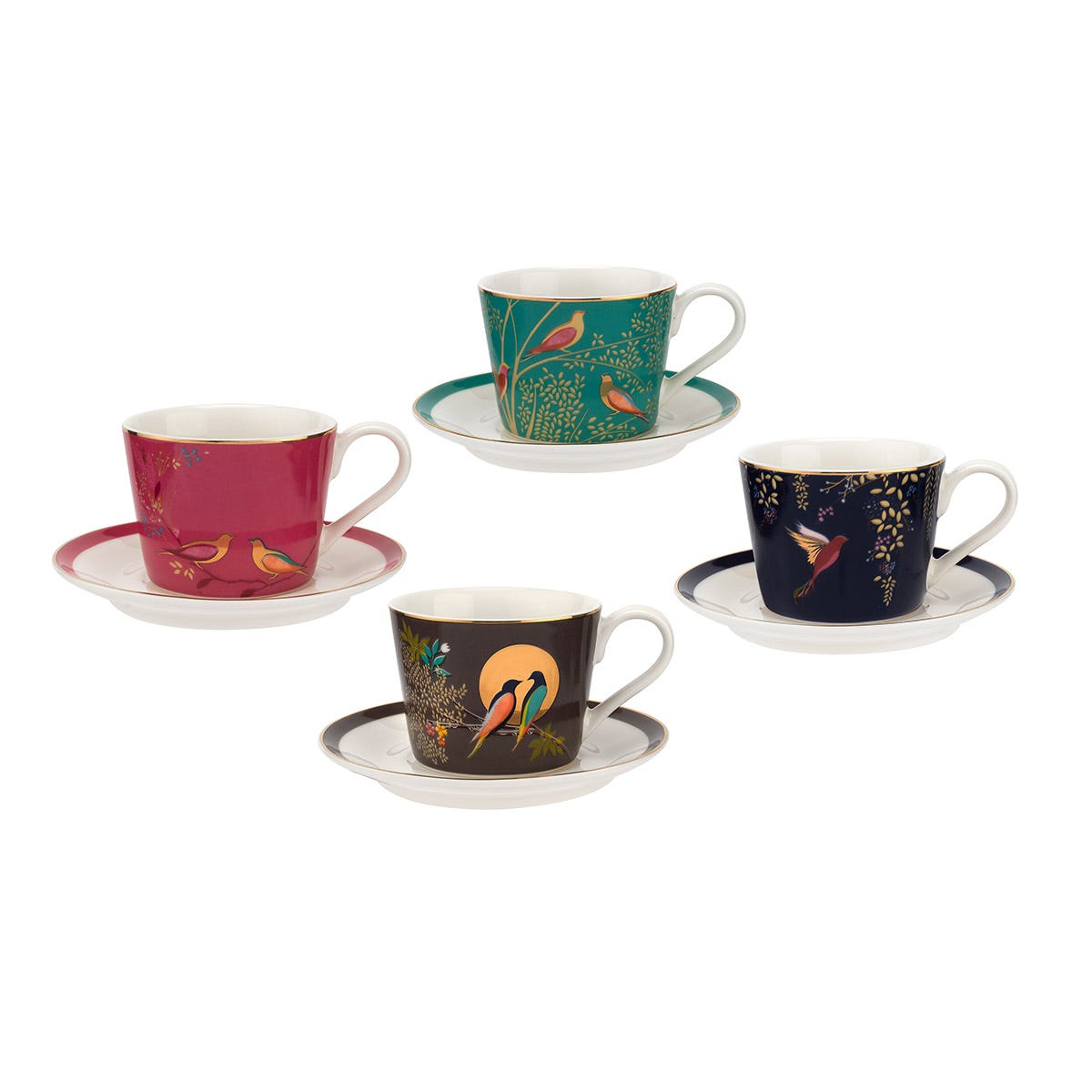 Set of 4 Assorted Colors Sara Miller London for Portmeirion Chelsea Collection Porcelain Espresso Cups and Saucers 4 ounce 