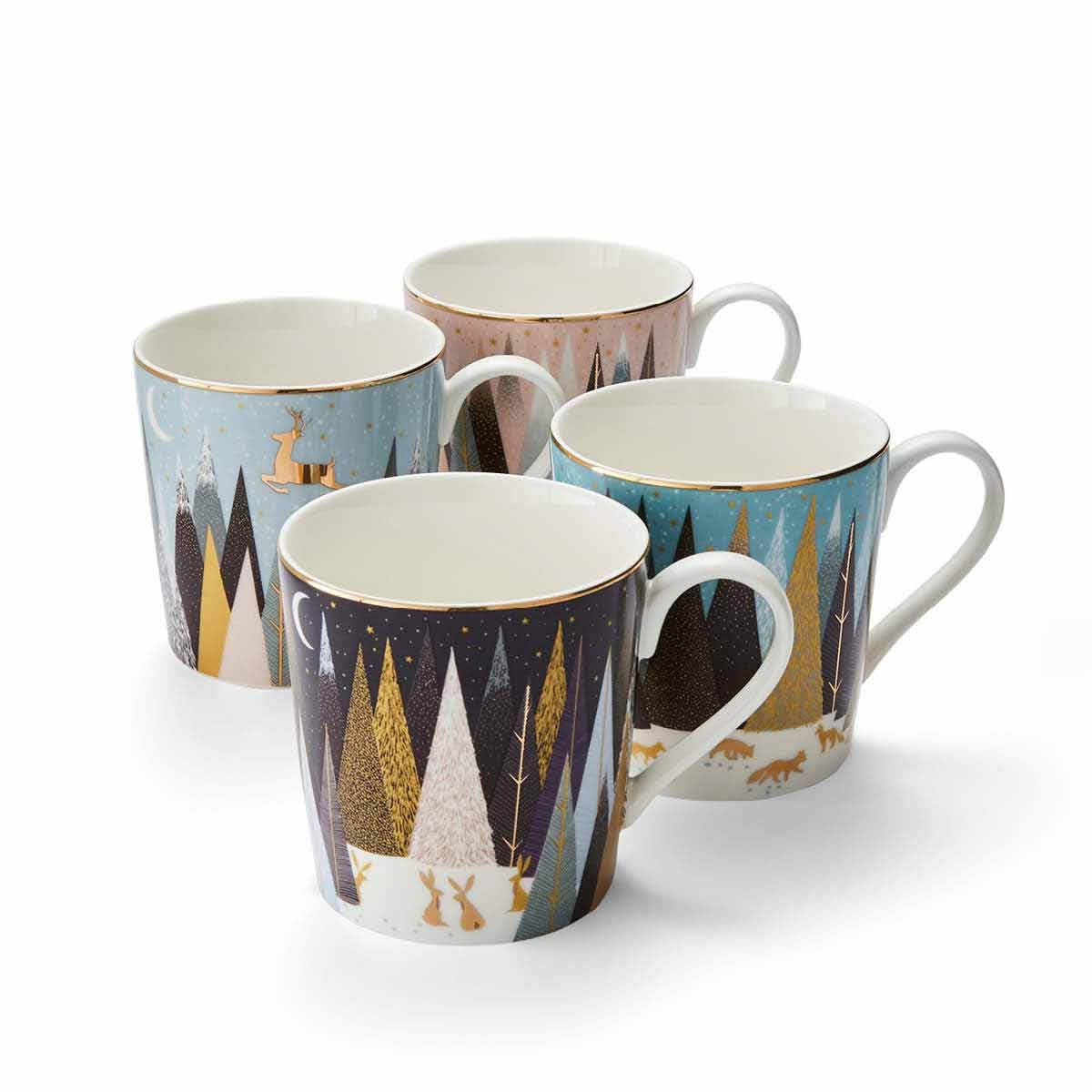 Sara Miller Set of 4 Frosted Pines Mugs