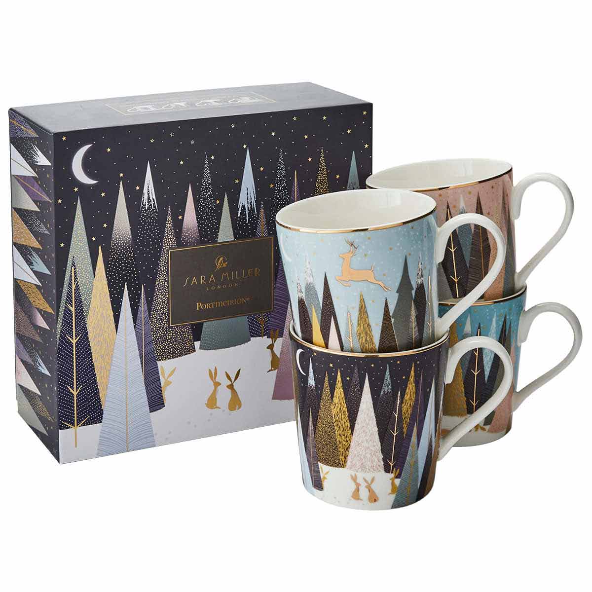 Sara Miller Set of 4 Frosted Pines Mugs