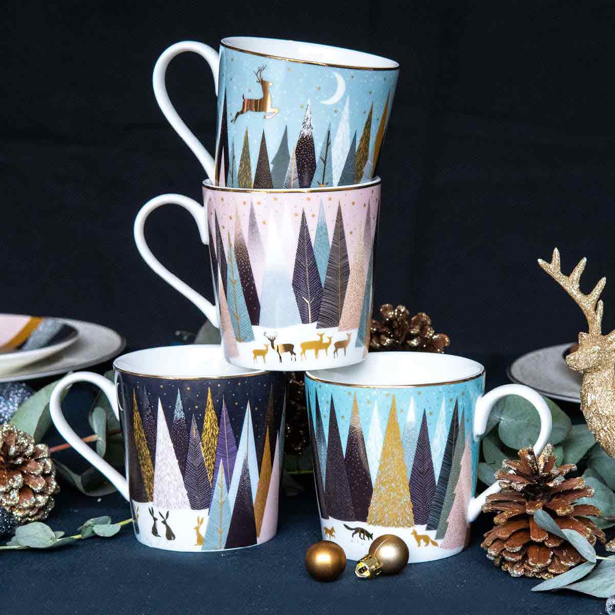 Sara Miller Set of 4 Frosted Pines Mugs