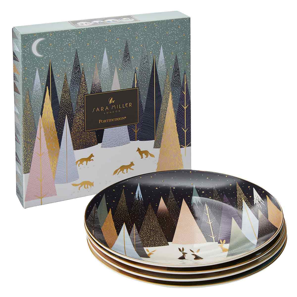 Sara Miller Frosted Pines Set of Four Plates