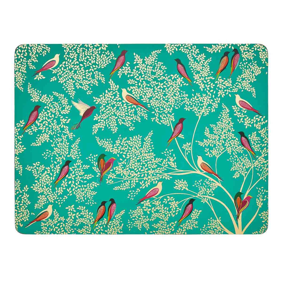 Sara Miller Set of 4 Bird Placemats, Green