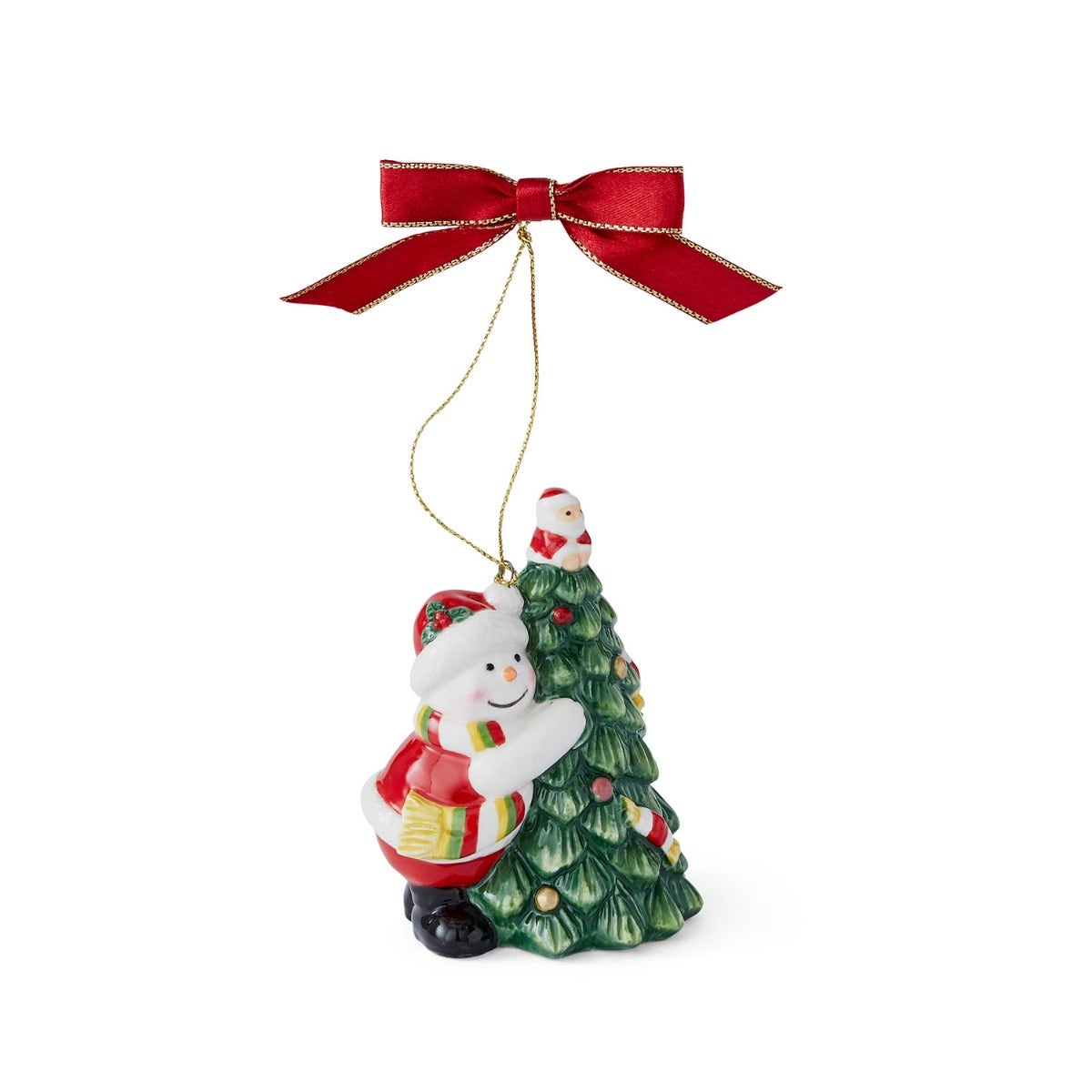 Christmas Tree Hugging Snowman Ornament