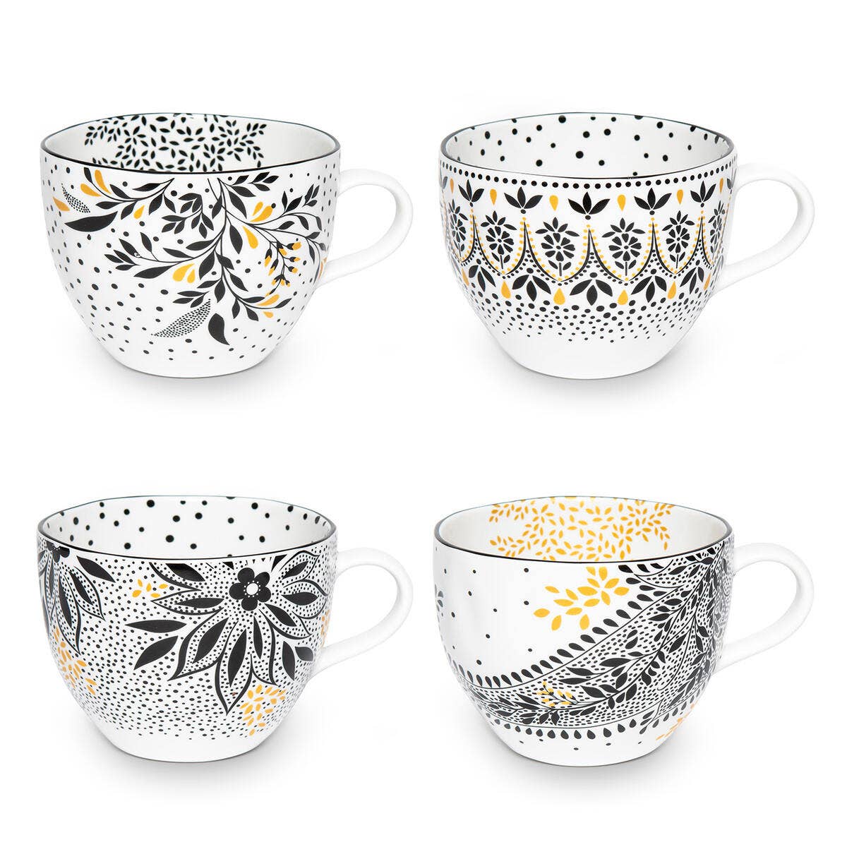 Sara Miller Artisanne Noir Set of 4 Mugs