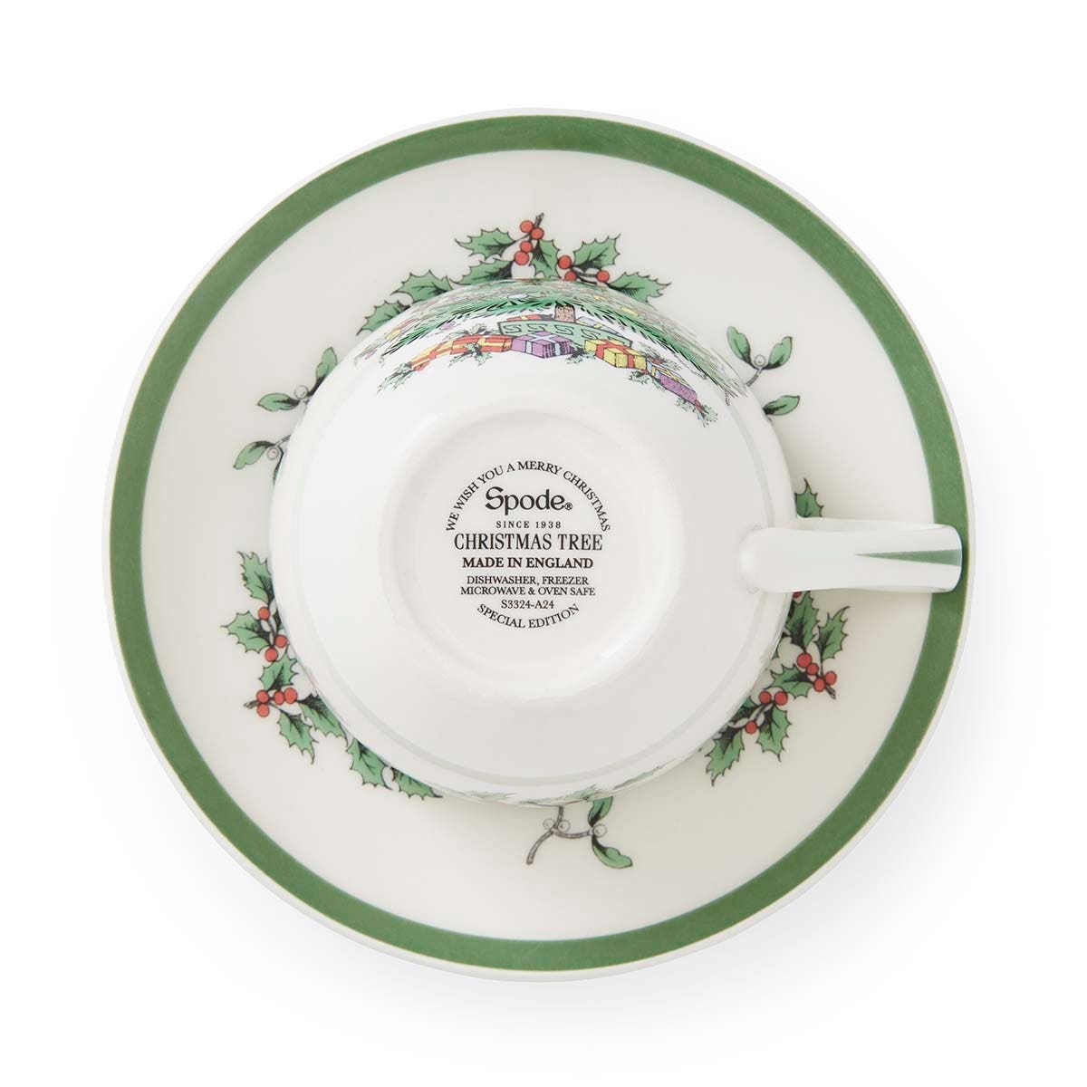 Christmas Tree Set of 4 Teacups & Saucers