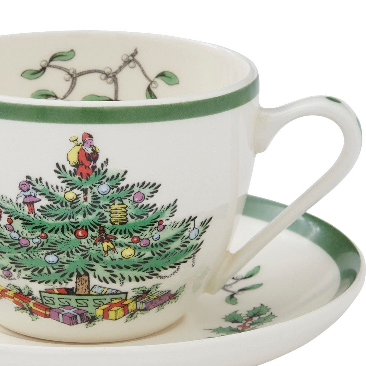 Christmas Tree Set of 4 Teacups & Saucers