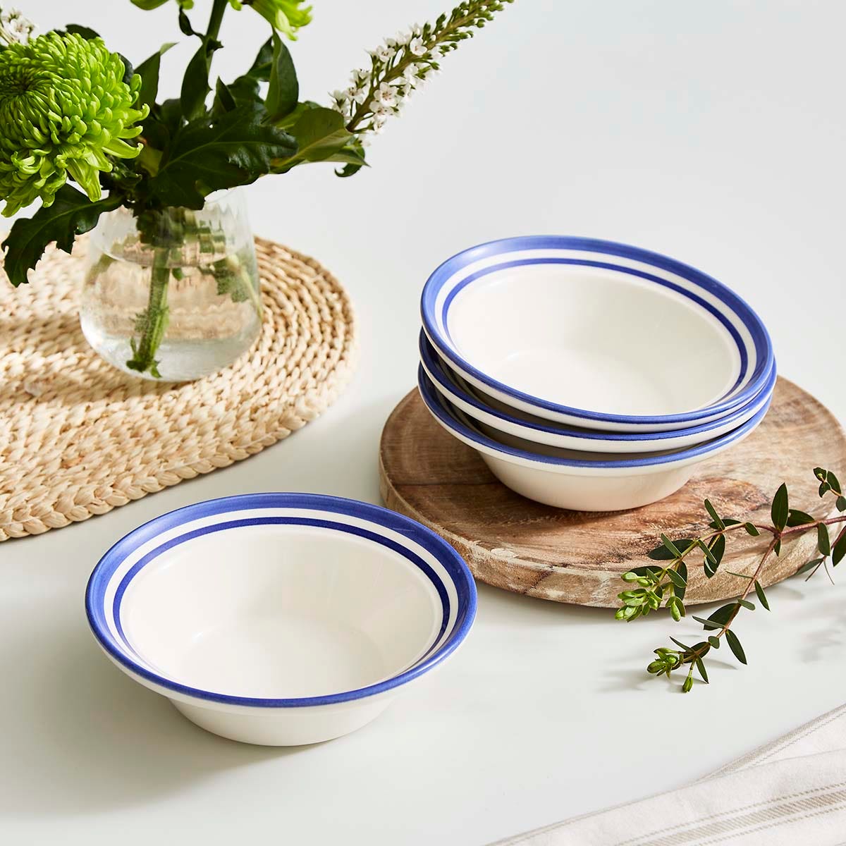 Potter's Stripe Set of 4 Oatmeal Bowls, Blue