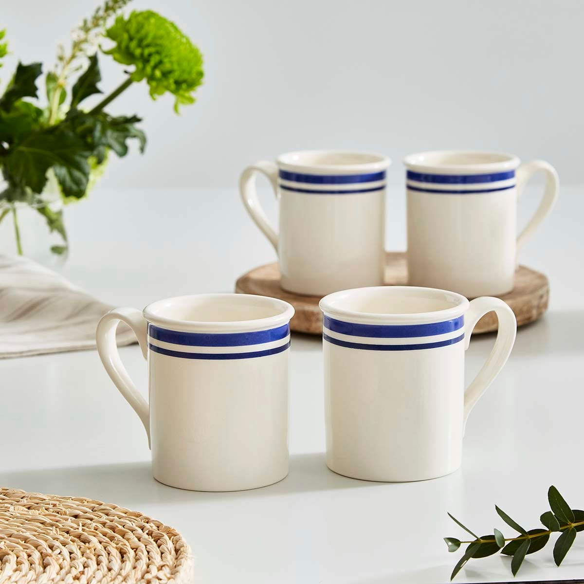 Potter's Stripe Set of 4, Breakfast Mugs, Blue