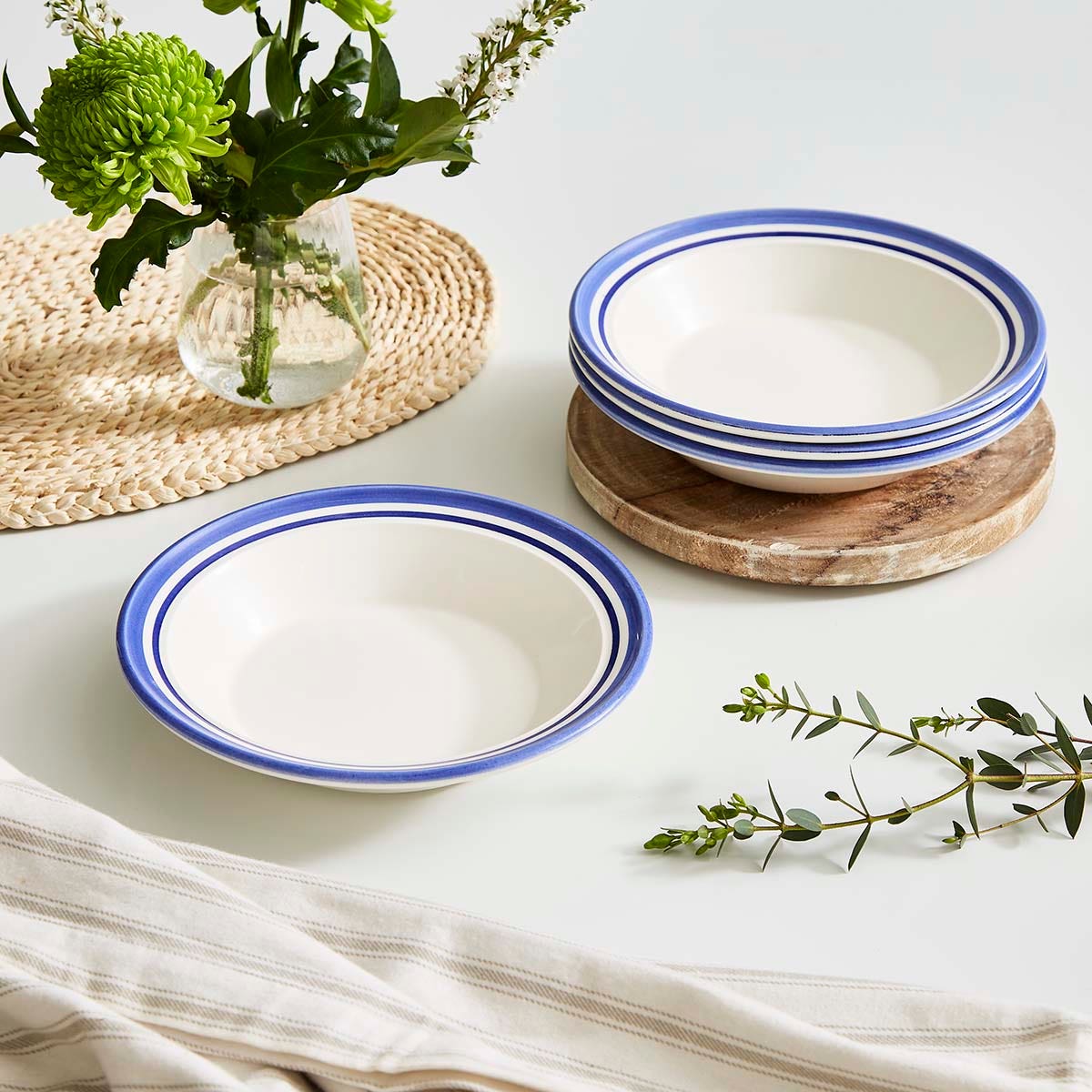 Potter's Stripe Set of 4 Soup Plates, Blue