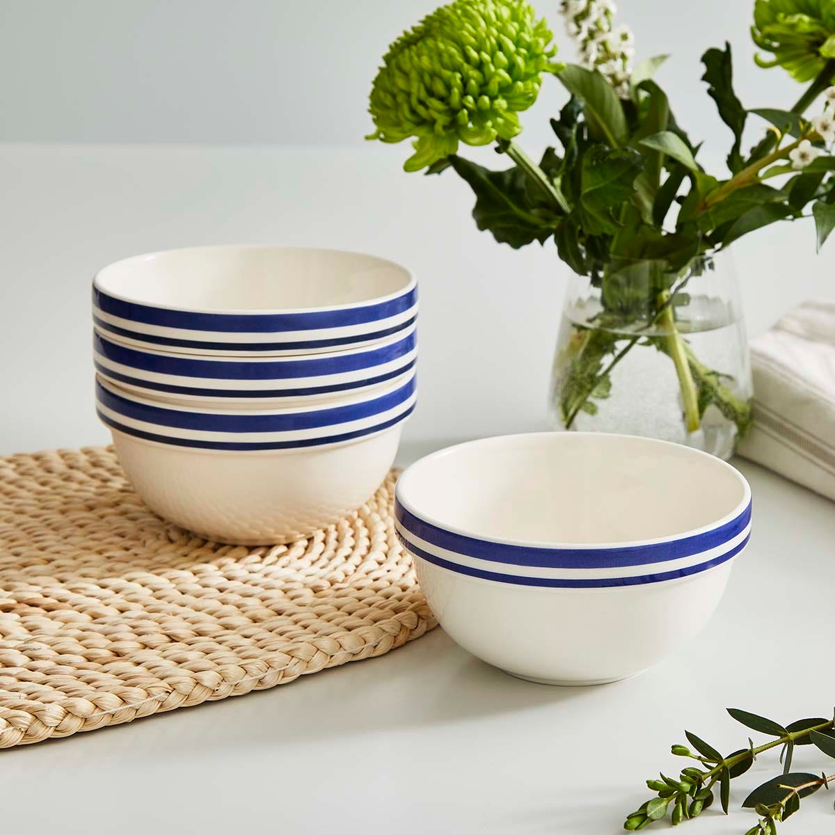 Potter's Stripe Set of 4, 5 Inch Stacking Bowls, Blue