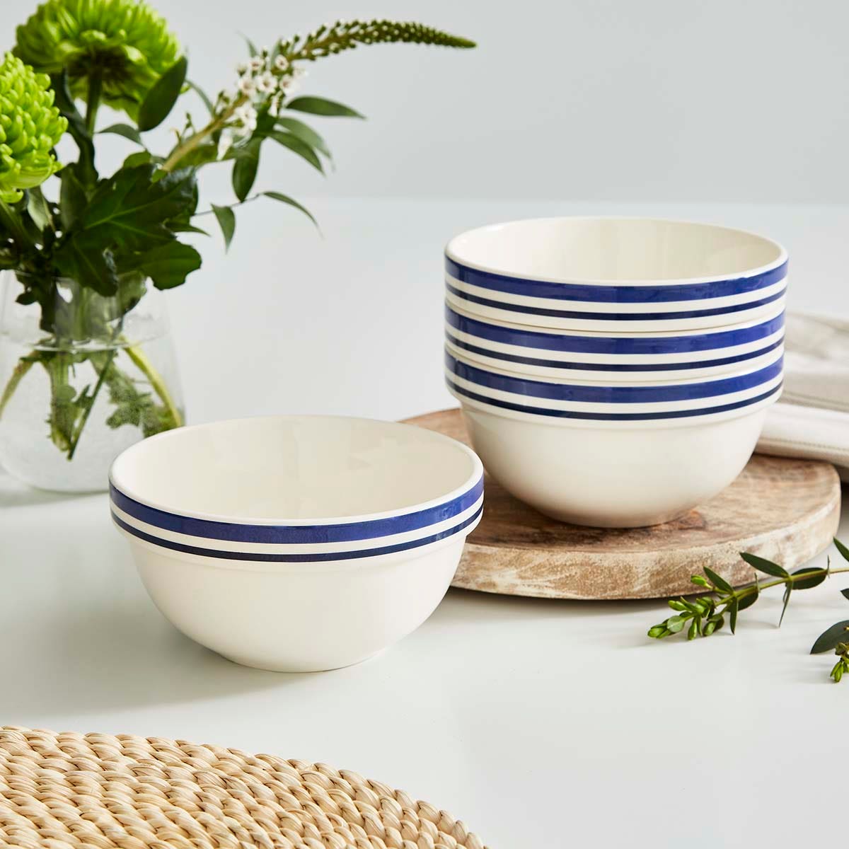 Potter's Stripe Set of 4, 5.5 Inch Stacking Bowls, Blue