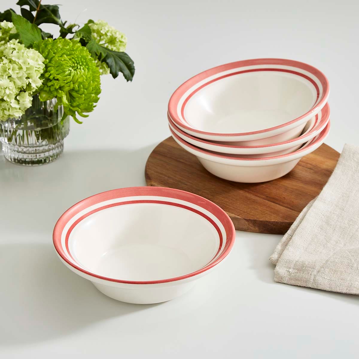 Potter's Stripe Set of 4 Oatmeal Bowls, Red