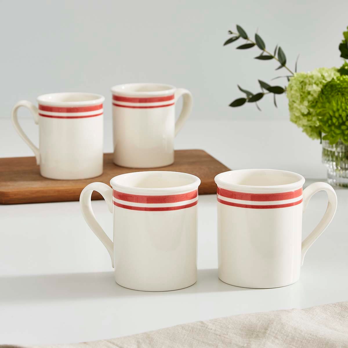 Potter's Stripe Set of 4, Breakfast Mugs, Red