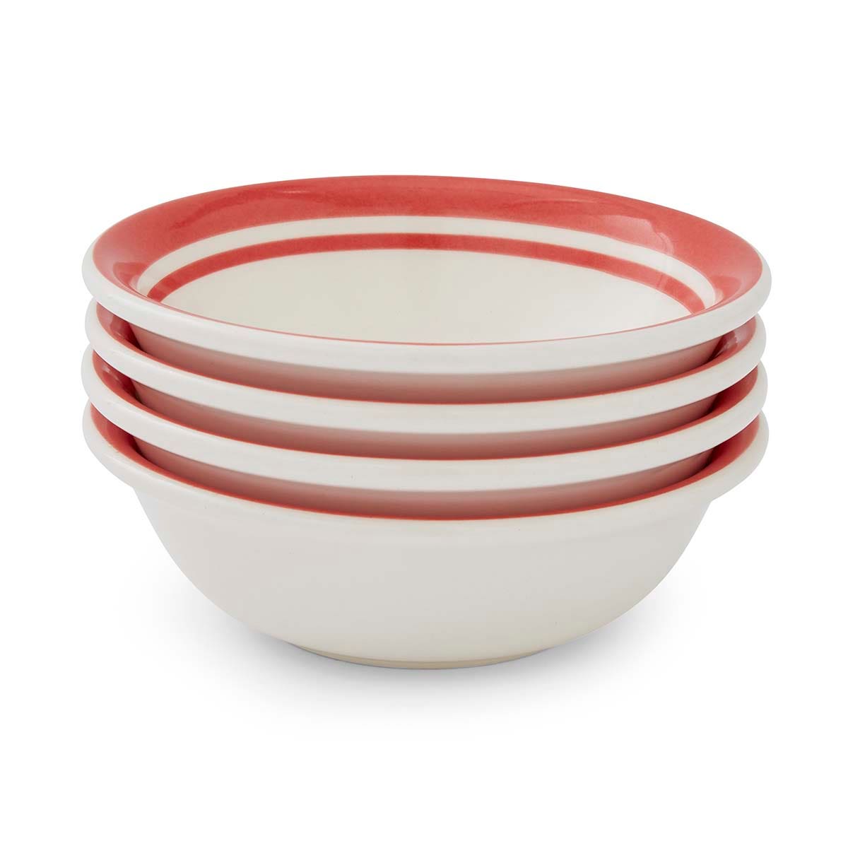 Potter's Stripe Set of 4, 13cm Bowls, Red