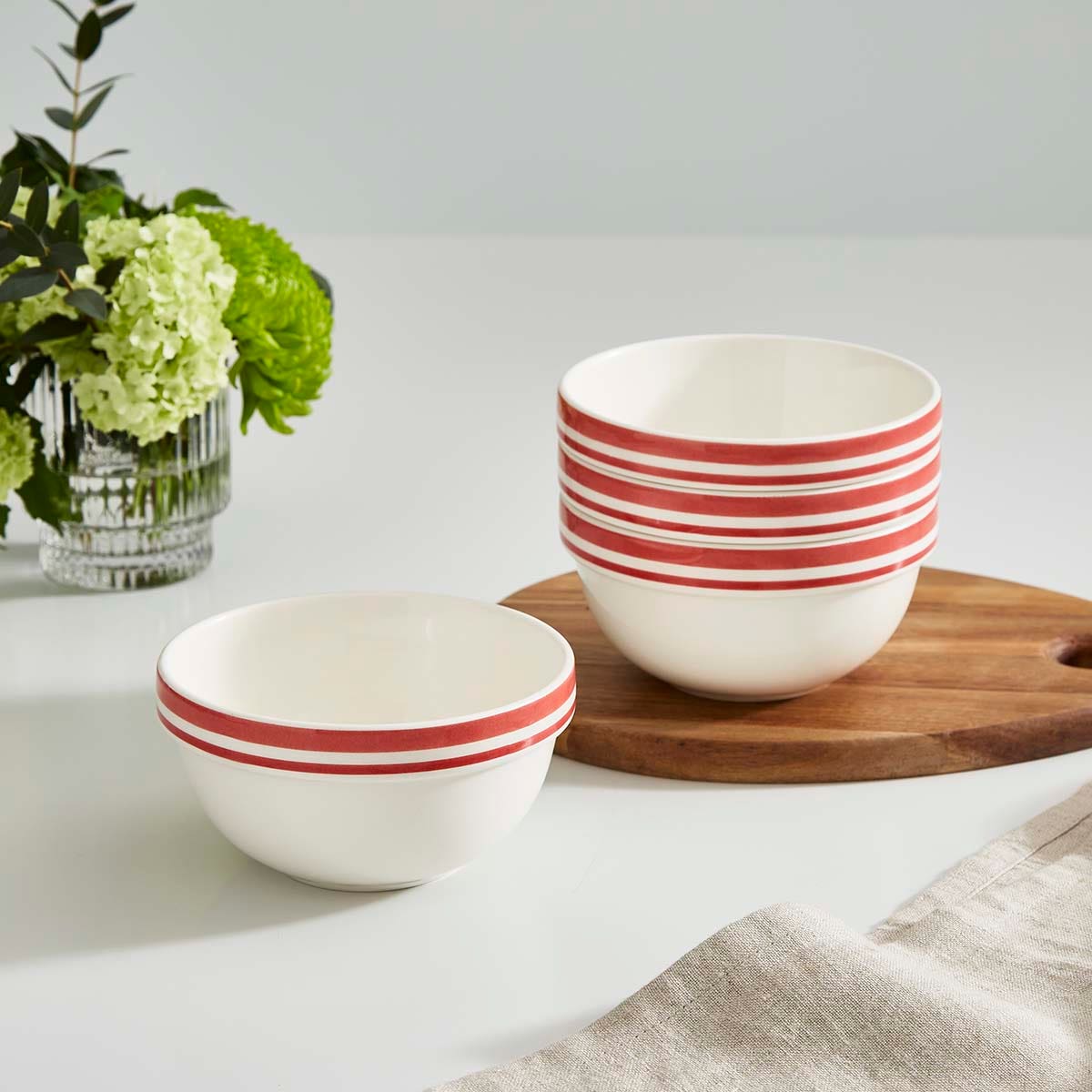 Potter's Stripe Set of 4, 5 Inch Stacking Bowls, Red