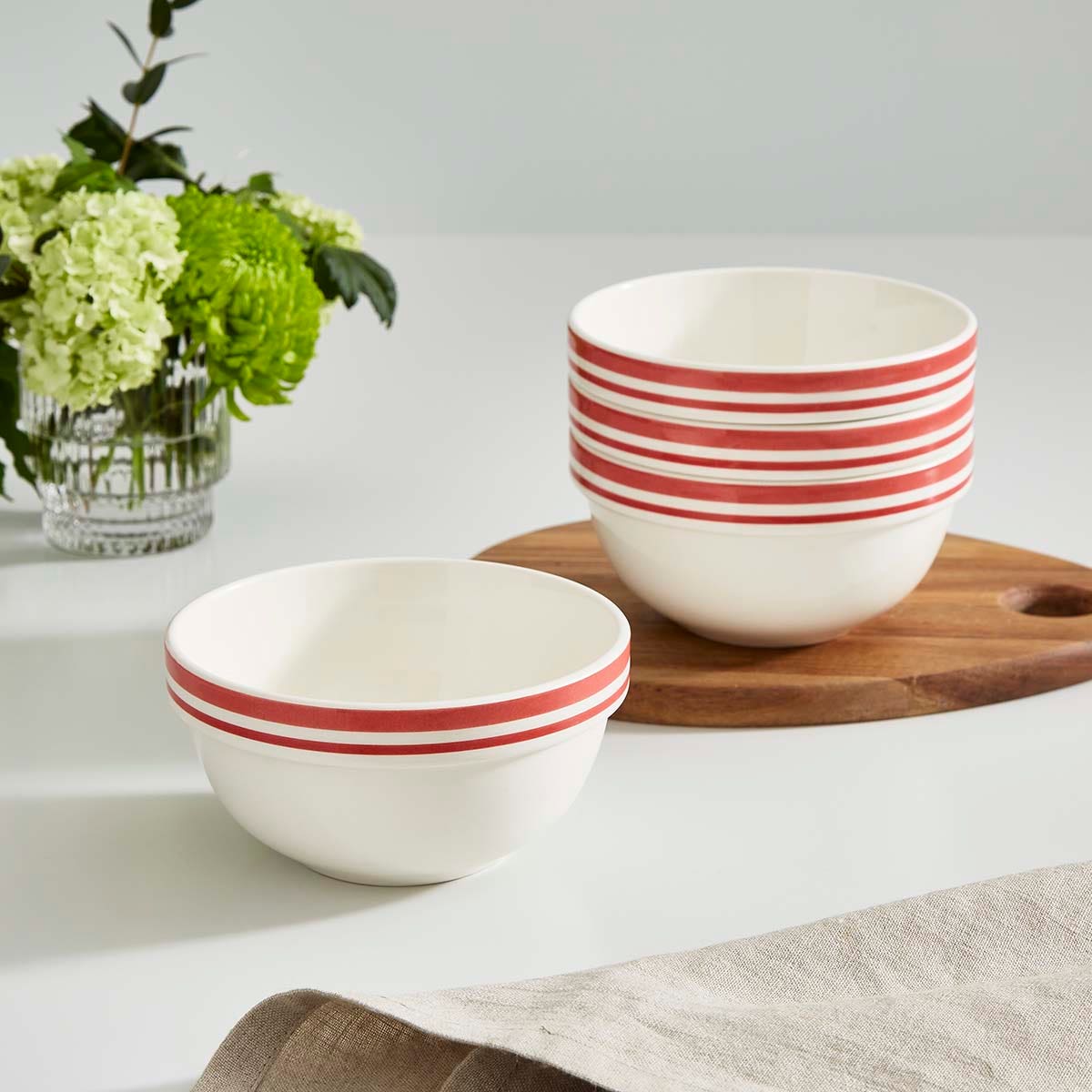 Potter's Stripe Set of 4, 5.5 Inch Stacking Bowls, Red