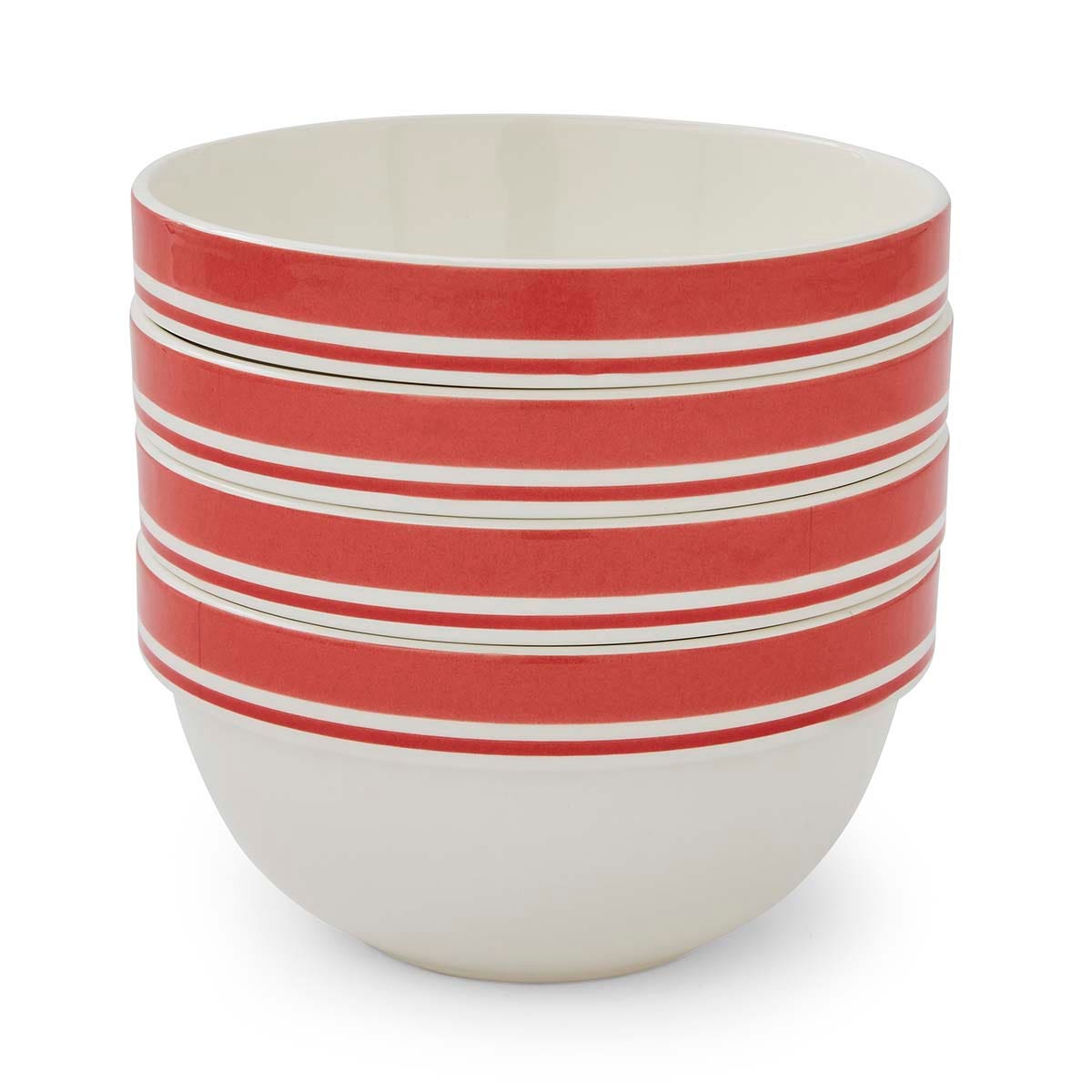 Potter's Stripe Set of 4, 7 Inch Stacking Bowls, Red