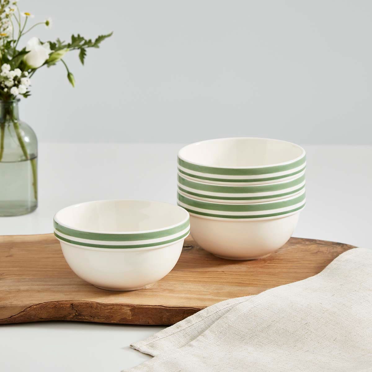 Potter's Stripe Set of 4, 5 Inch Stacking Bowls, Green