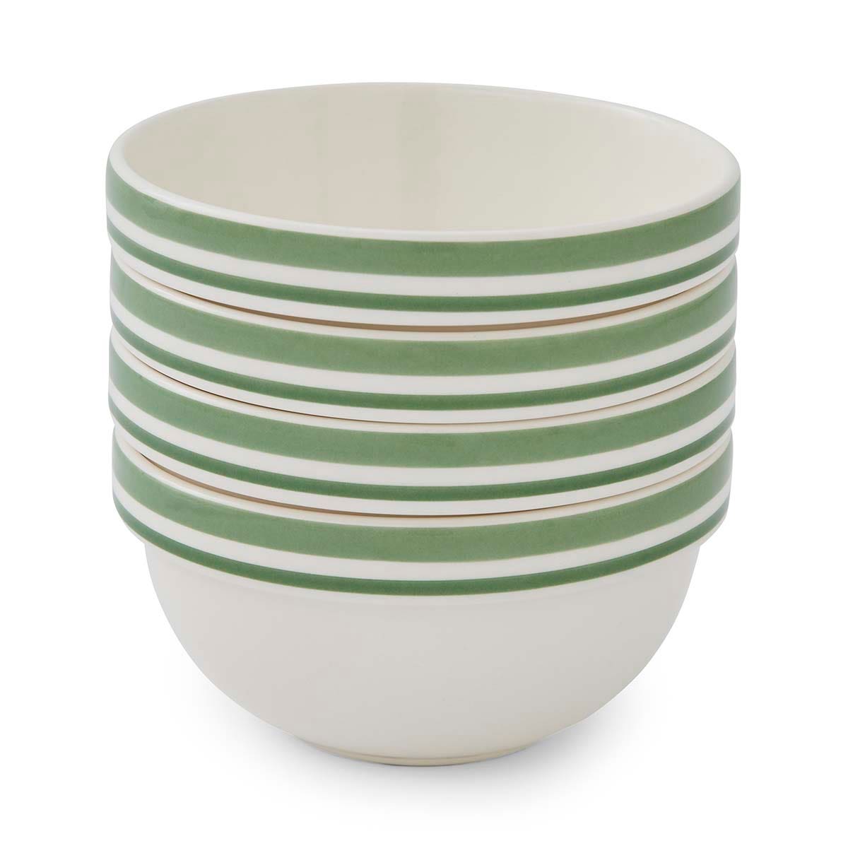 Potter's Stripe Set of 4, 5 Inch Stacking Bowls, Green