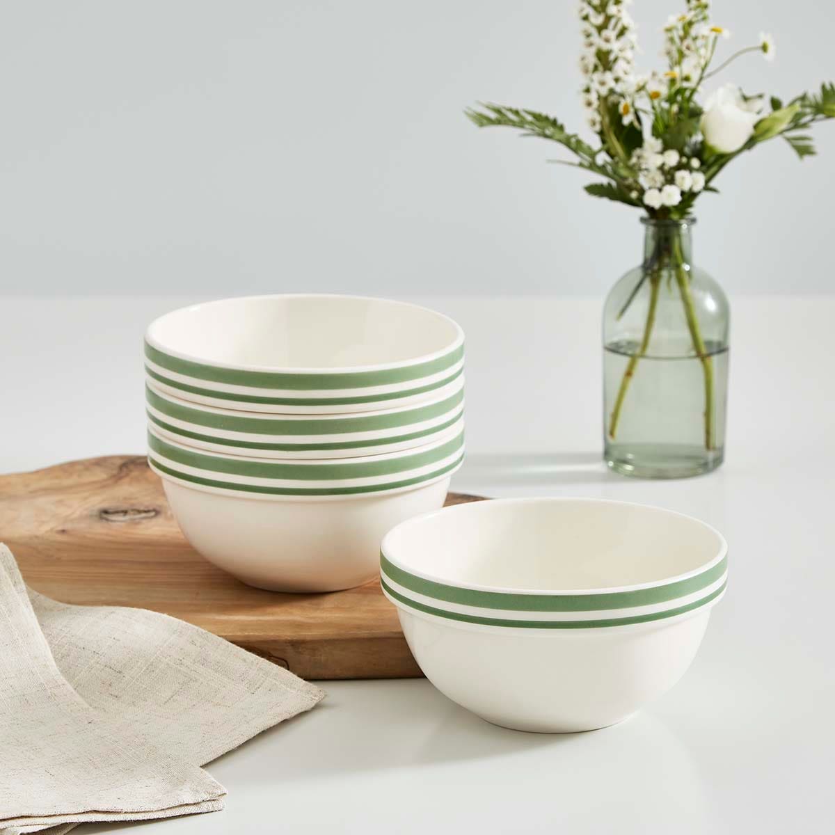 Potter's Stripe Set of 4, 5.5 Inch Stacking Bowls, Green