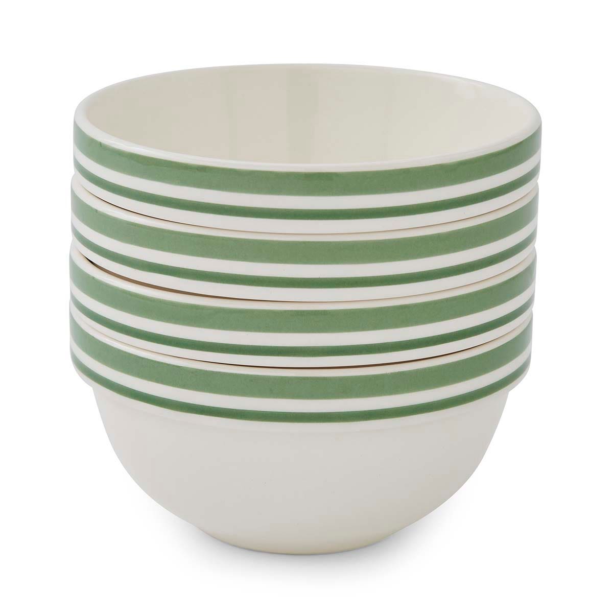 Potter's Stripe Set of 4, 5.5 Inch Stacking Bowls, Green