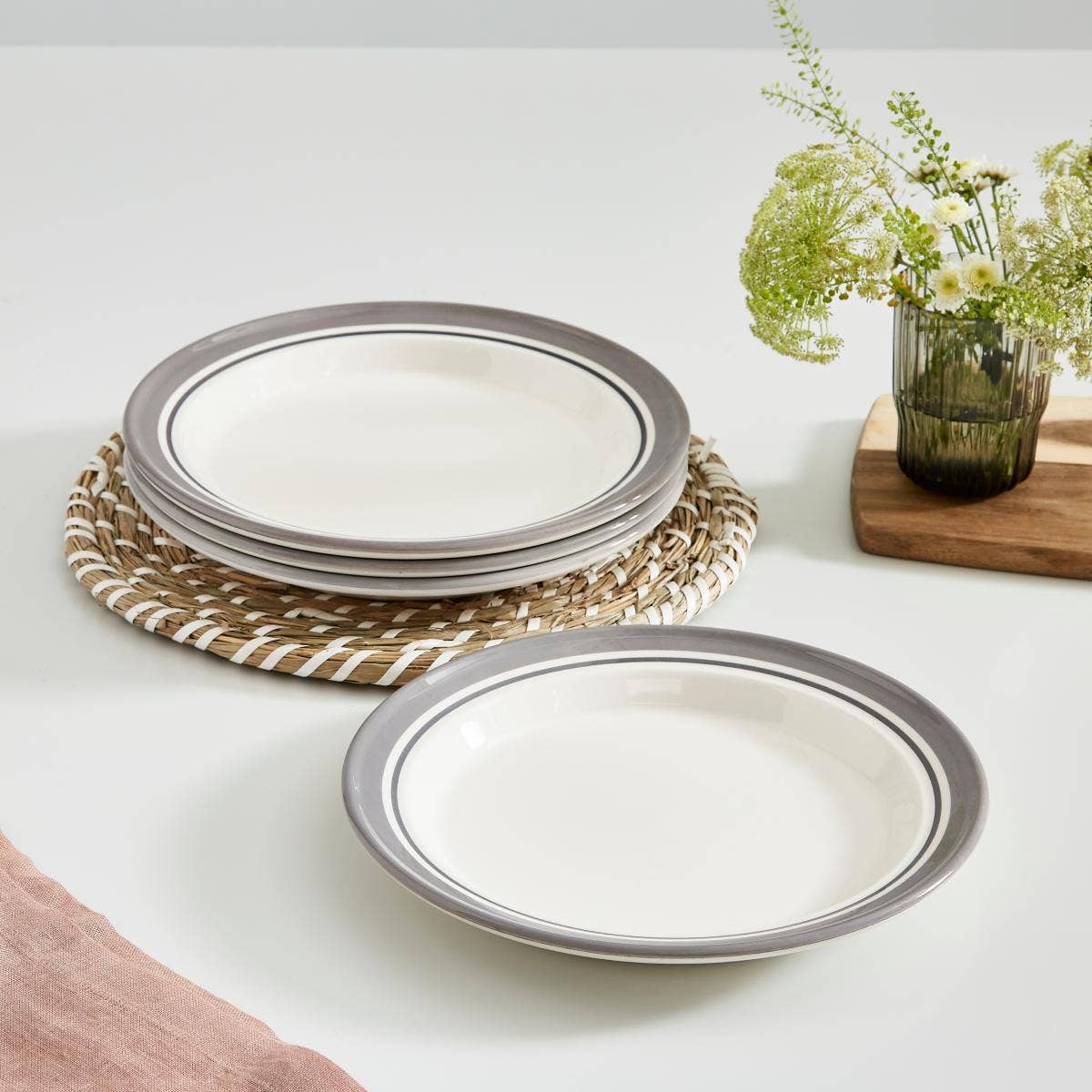 Potter's Stripe Set of 4 Dinner Plates, Grey
