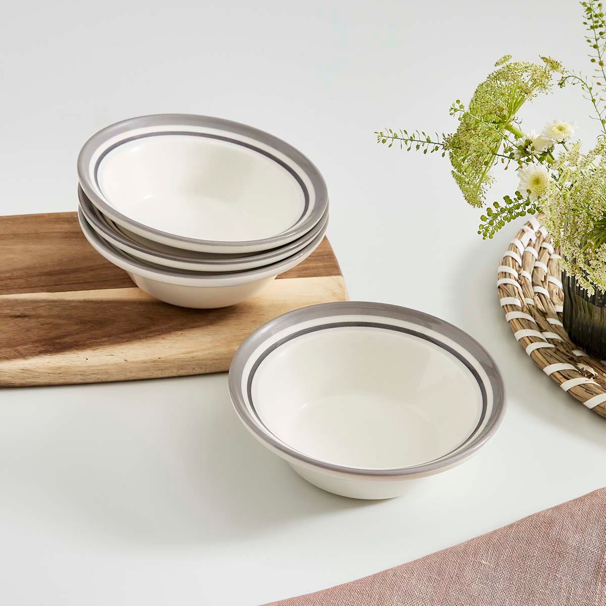 Potter's Stripe Set of 4 Oatmeal Bowls, Grey