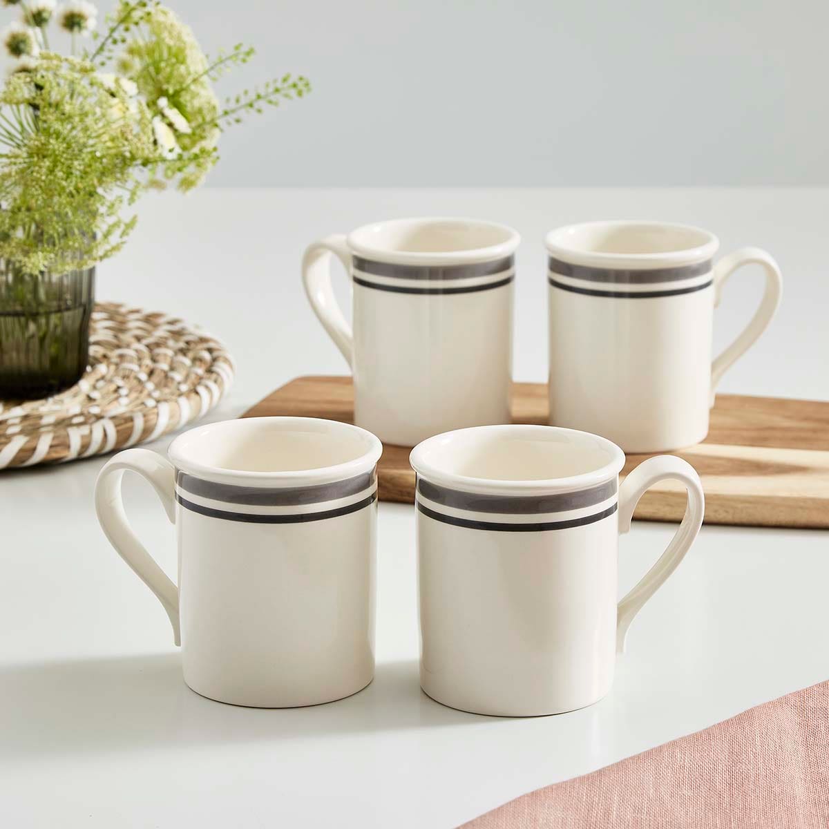 Potter's Stripe Set of 4, Breakfast Mugs, Grey