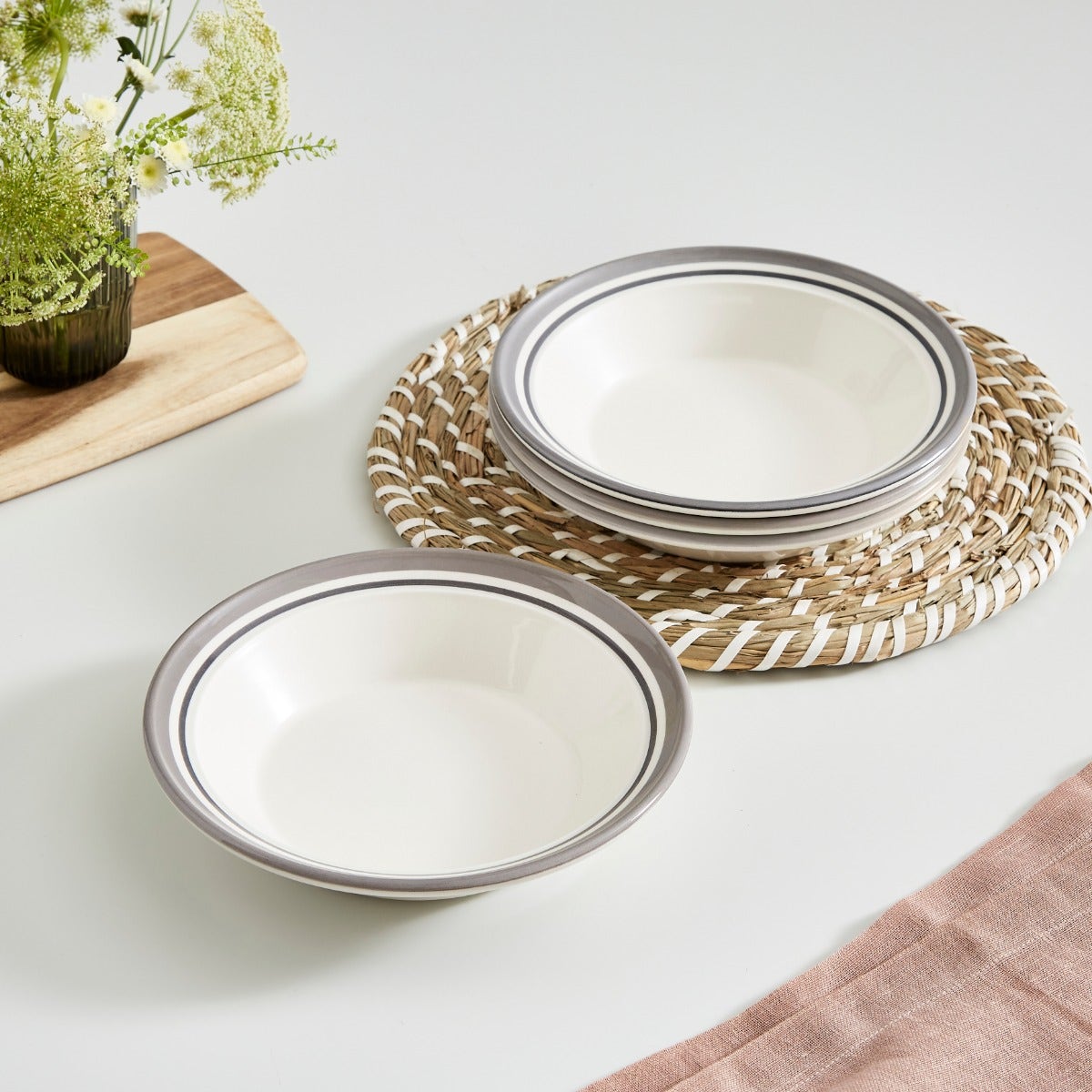 Potter's Stripe Set of 4 Soup Plates, Grey