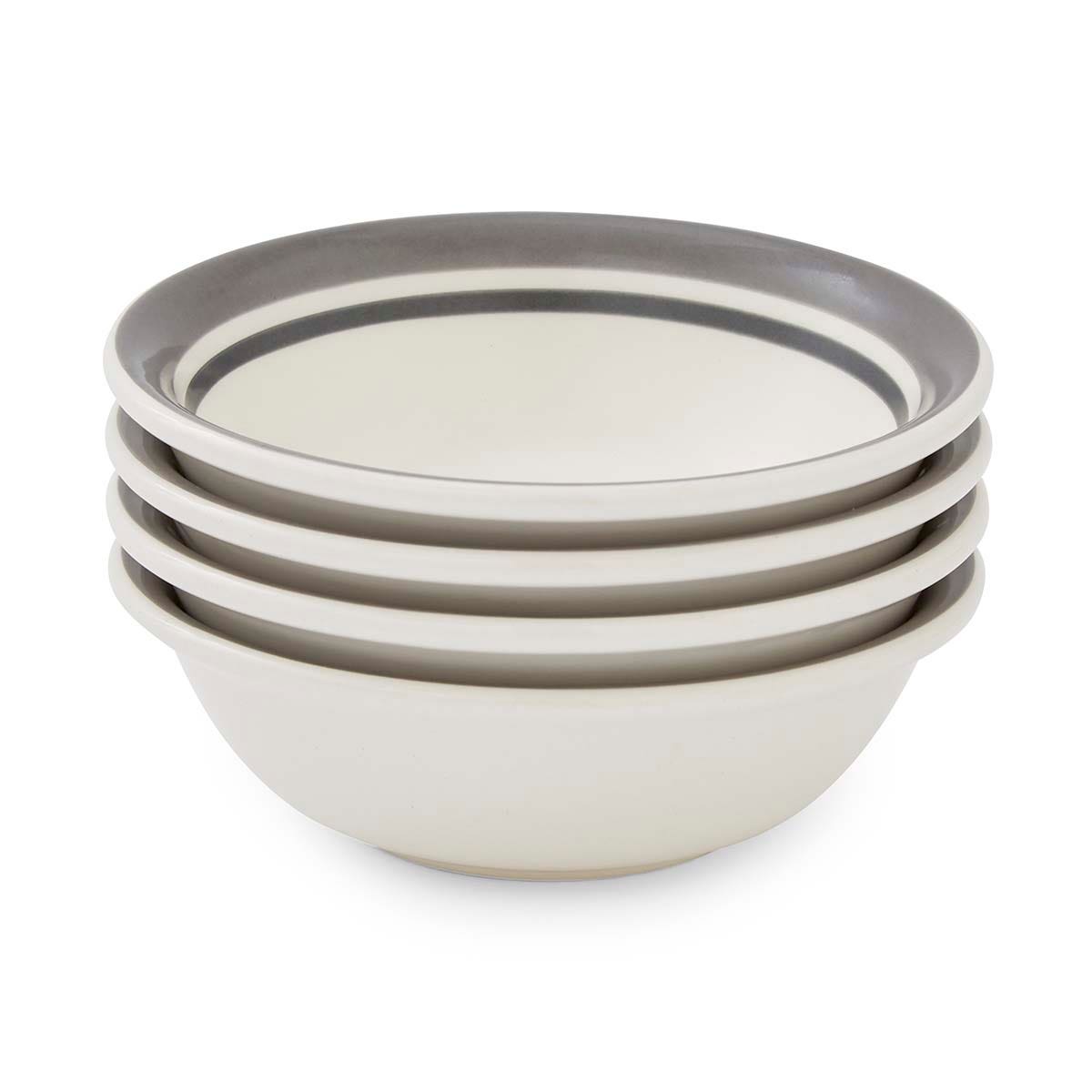 Potter's Stripe Set of 4, 13cm Bowls, Grey