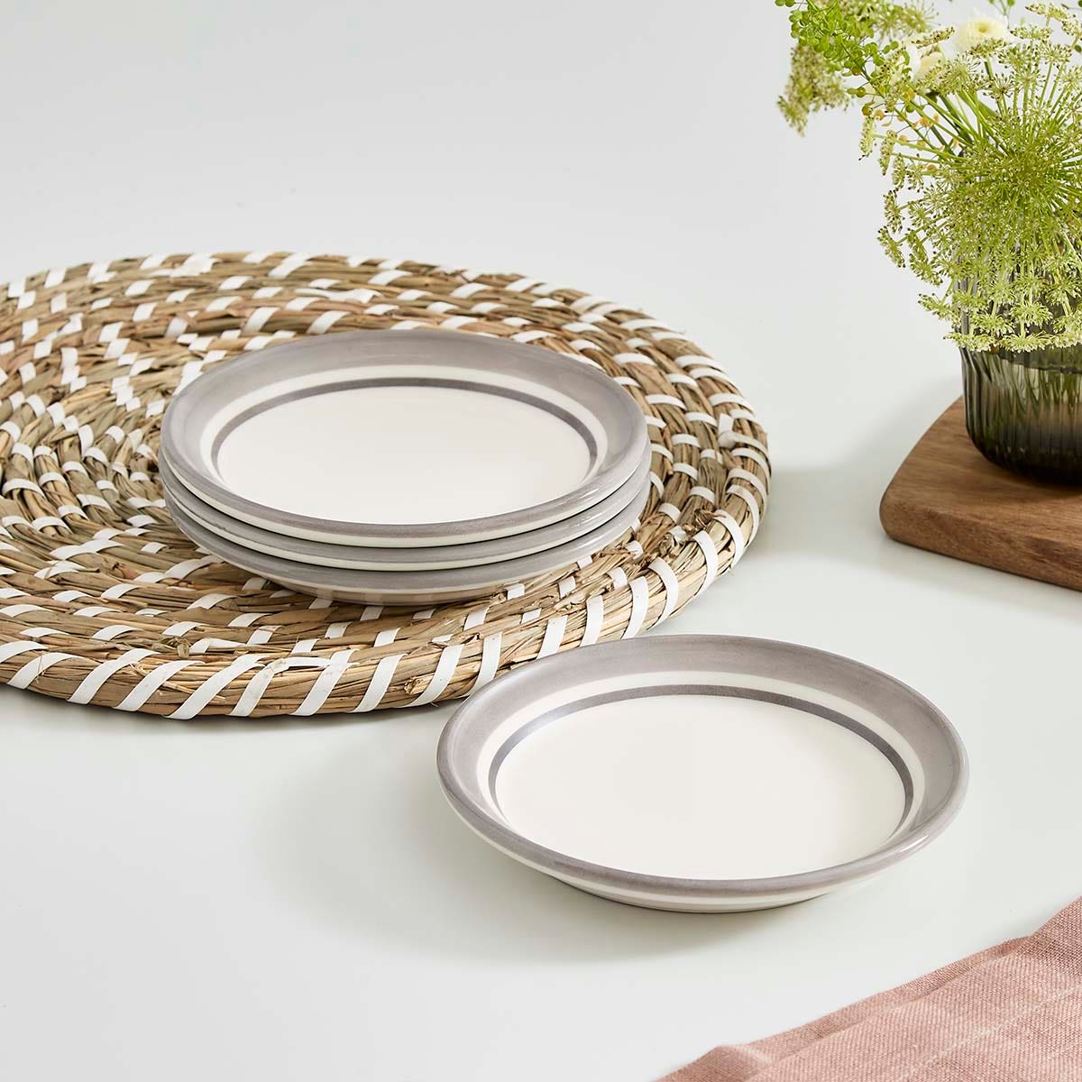Potter's Stripe Set of 4 Bread Plates, Grey