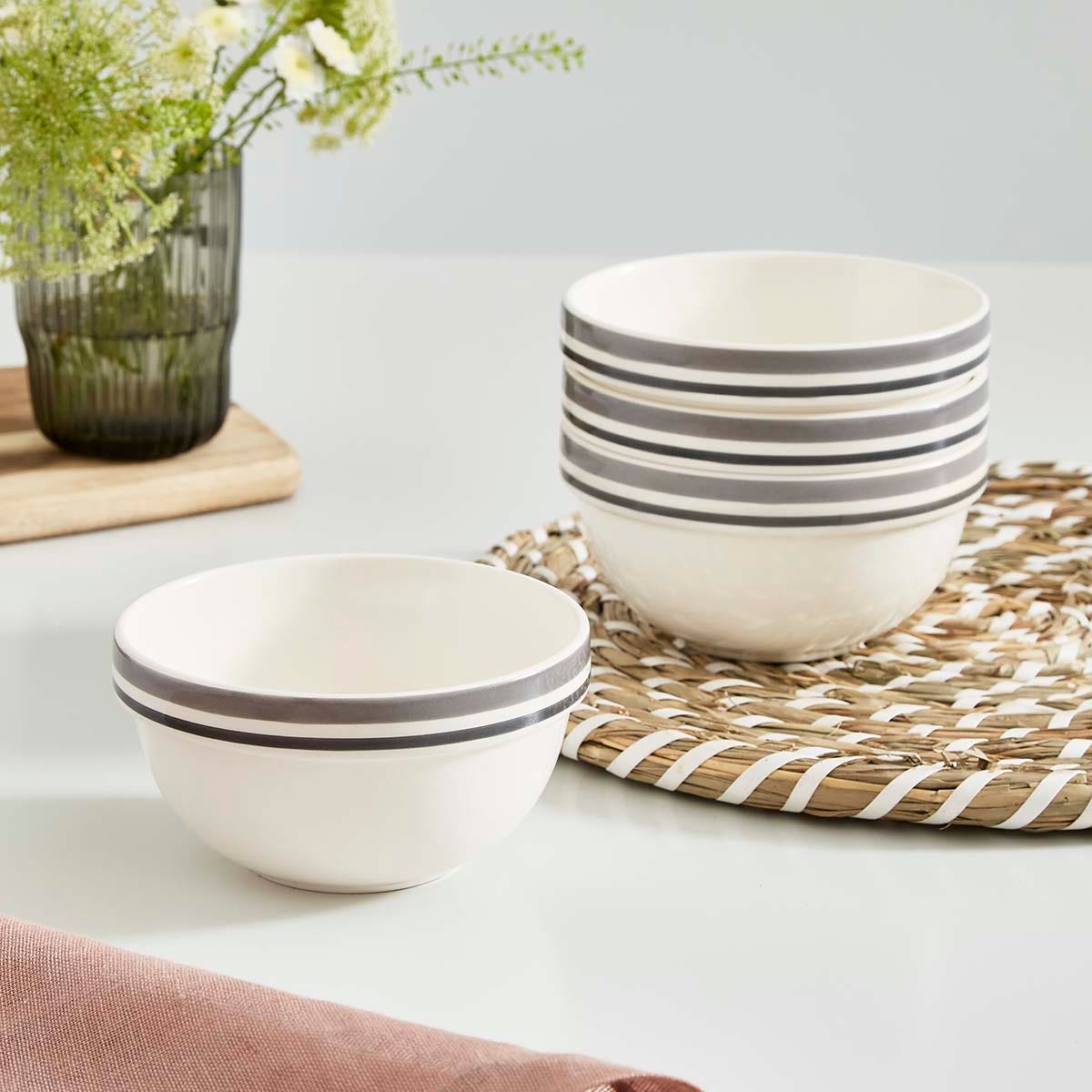 Potter's Stripe Set of 4, 5.5 Inch Stacking Bowls, Grey