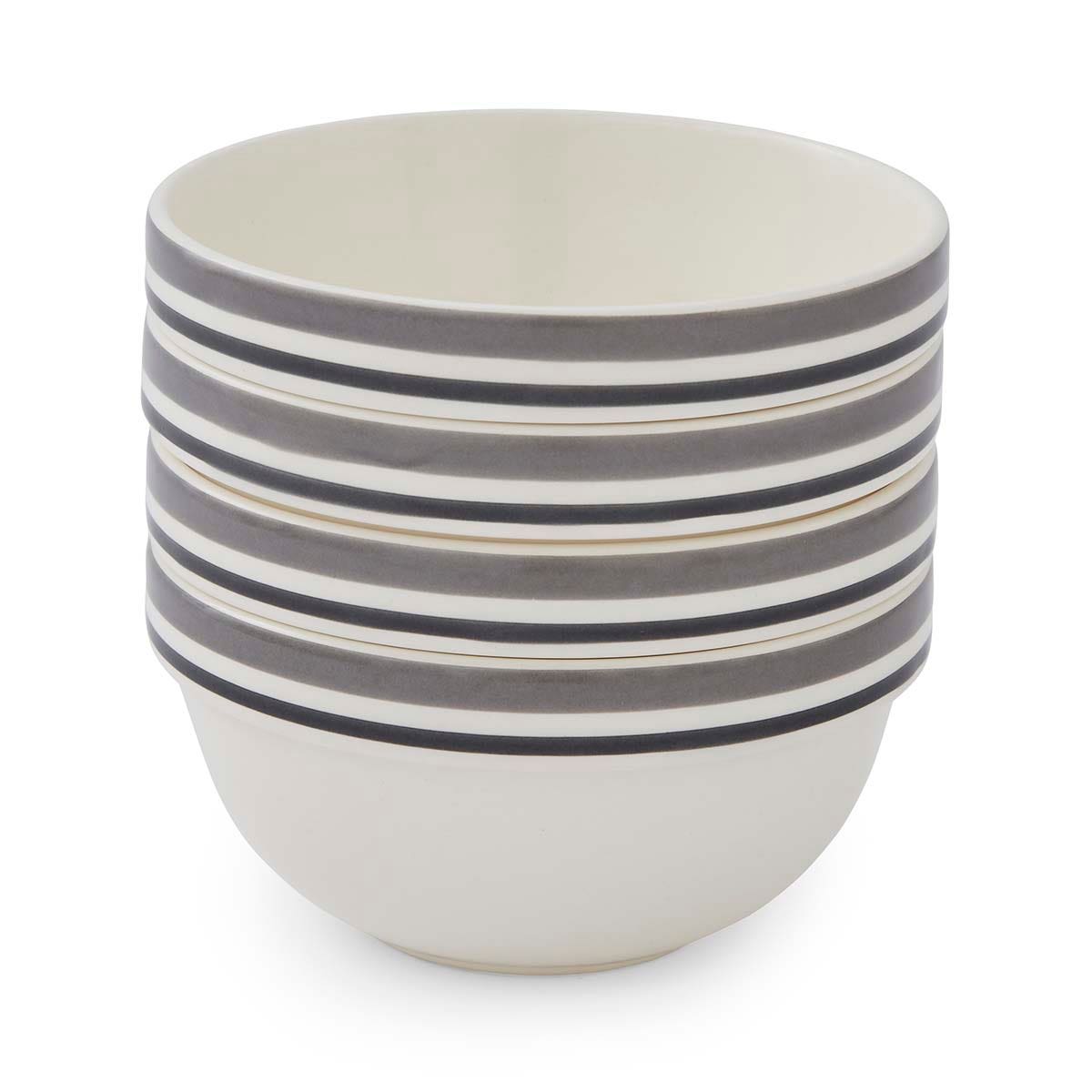 Potter's Stripe Set of 4, 5 Inch Stacking Bowls, Grey