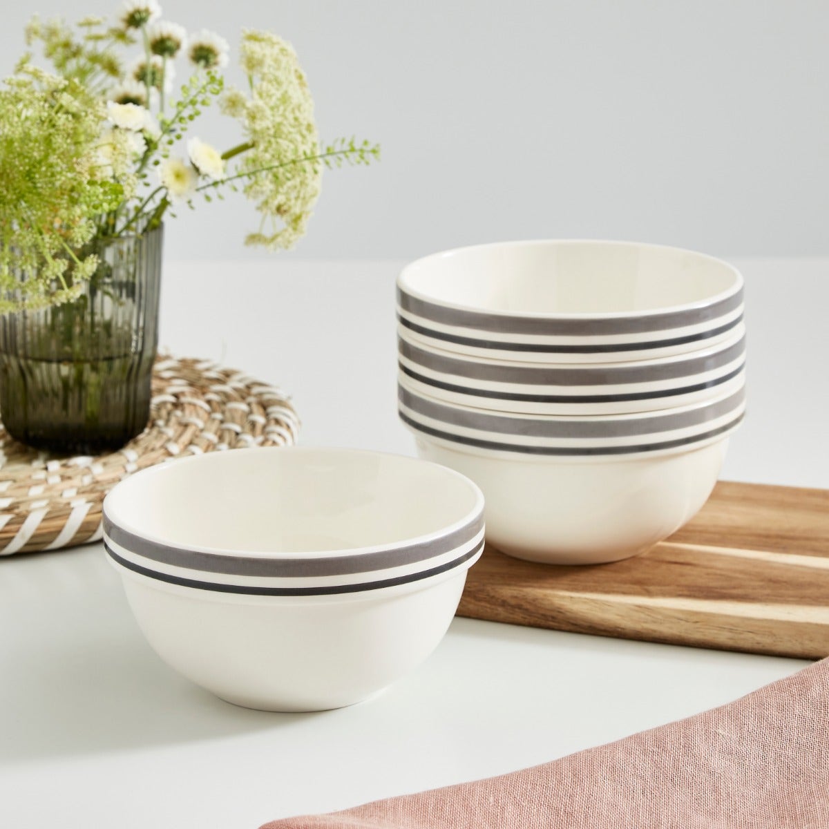 Potter's Stripe 5.5 Inch Stacking Bowl, Grey