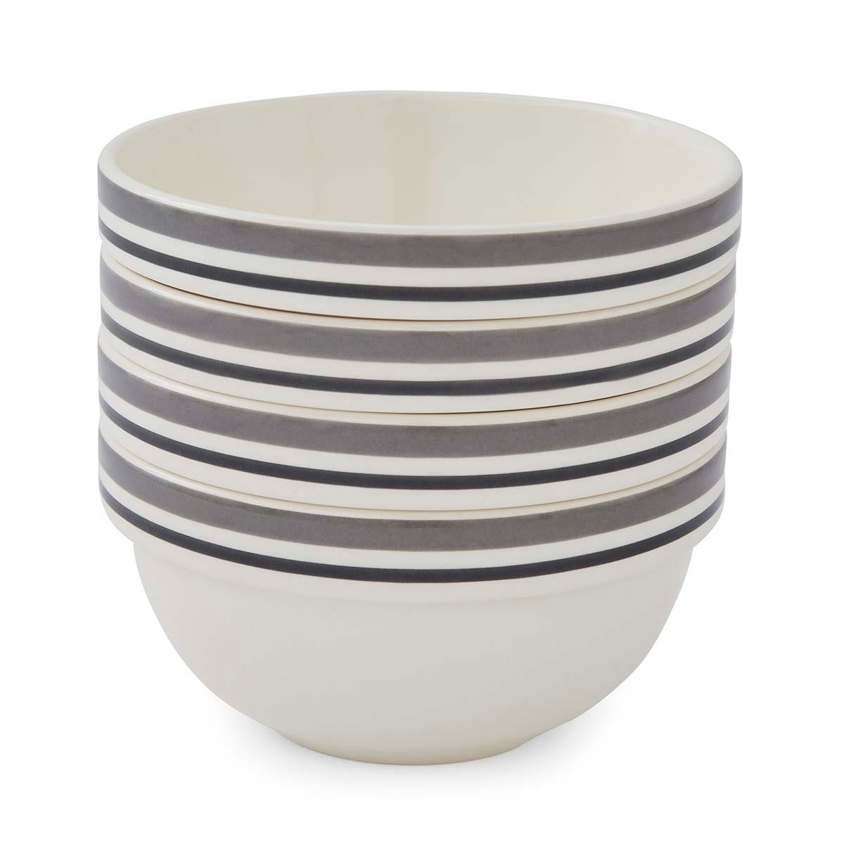 Potter's Stripe Set of 4, 5.5 Inch Stacking Bowls, Grey