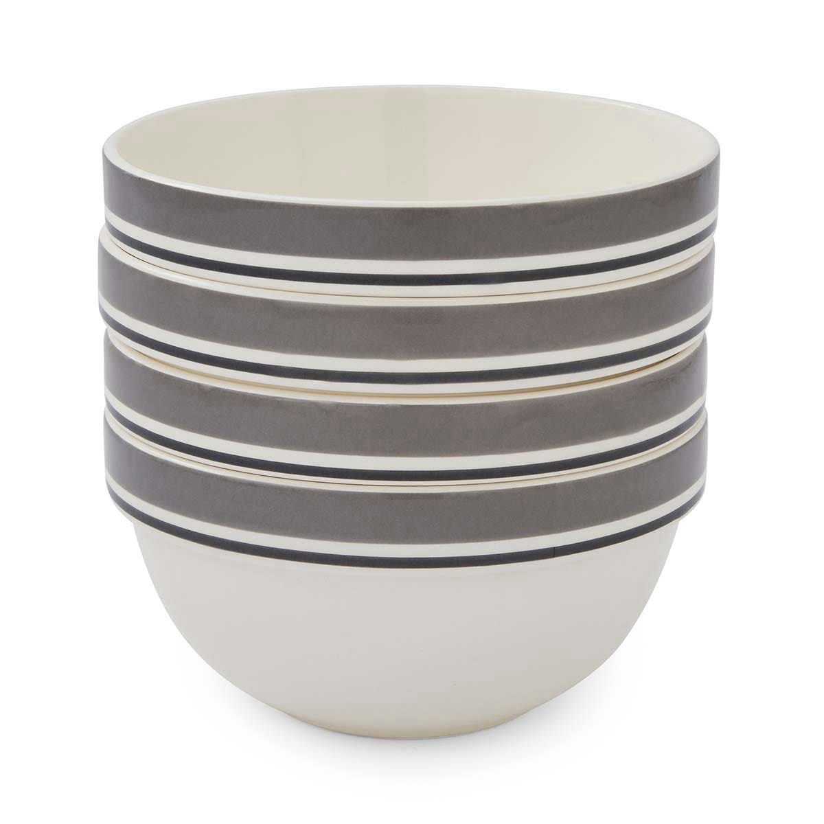 Potter's Stripe Set of 4, 7 Inch Stacking Bowls, Grey