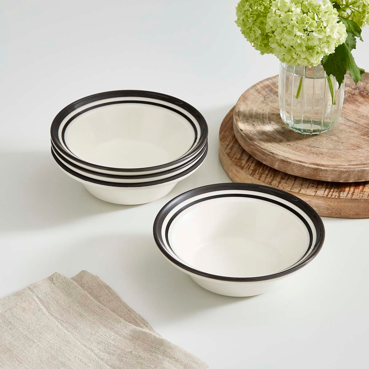 Potter's Stripe Set of 4 Oatmeal Bowls, Black