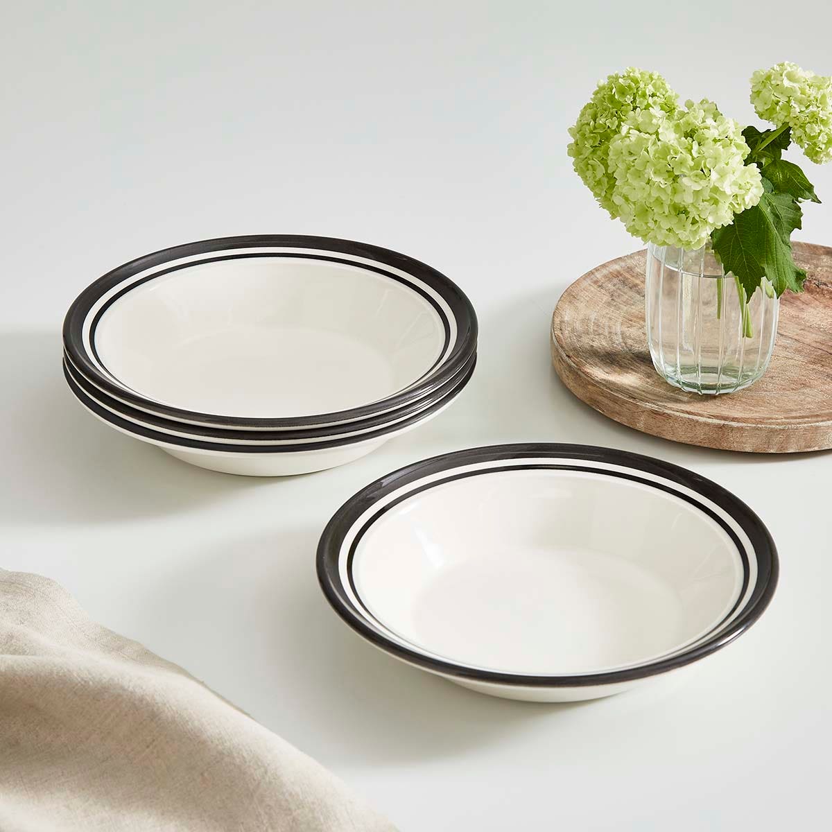 Potter's Stripe Set of 4 Soup Plates, Black