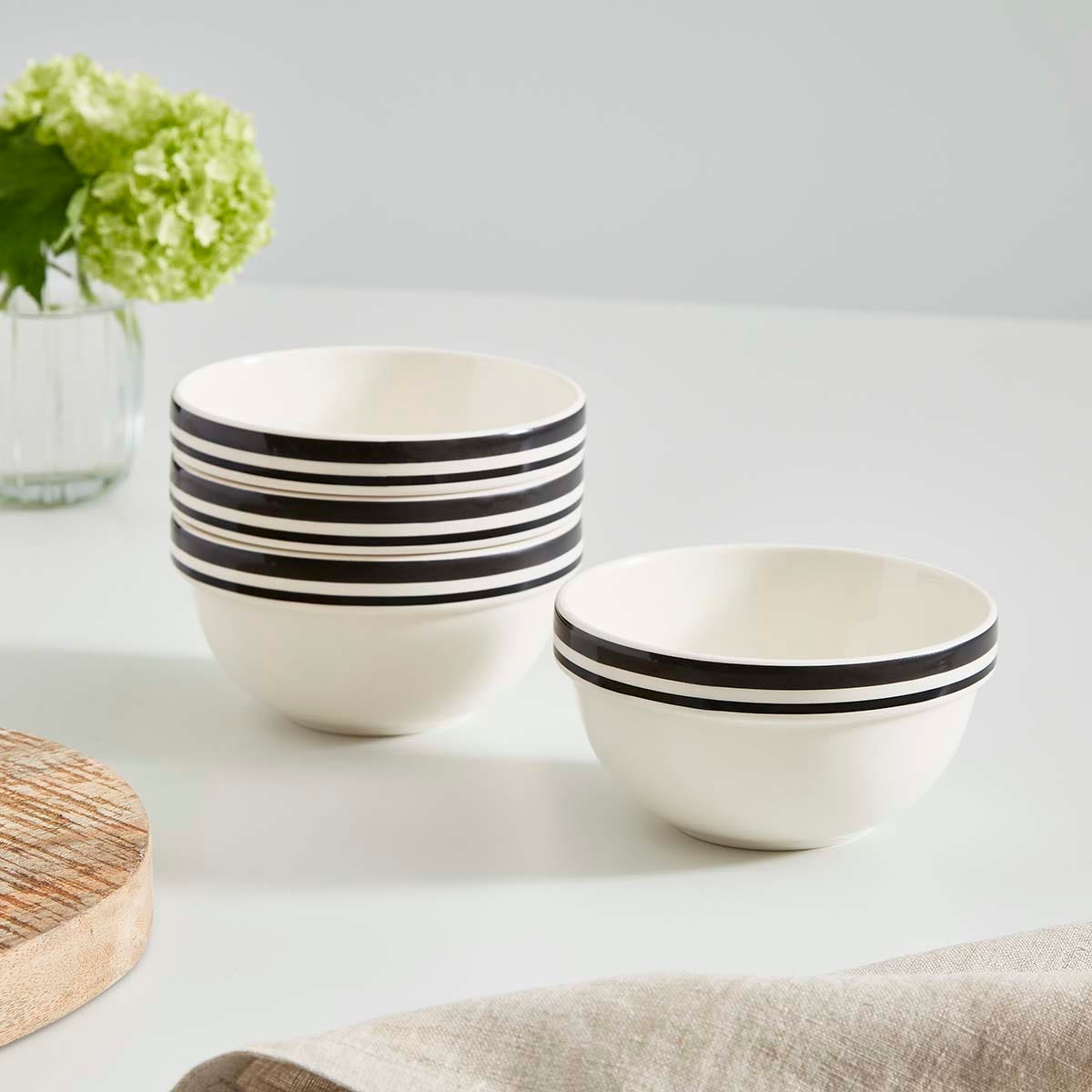 Potter's Stripe Set of 4, 5 Inch Stacking Bowls, Black