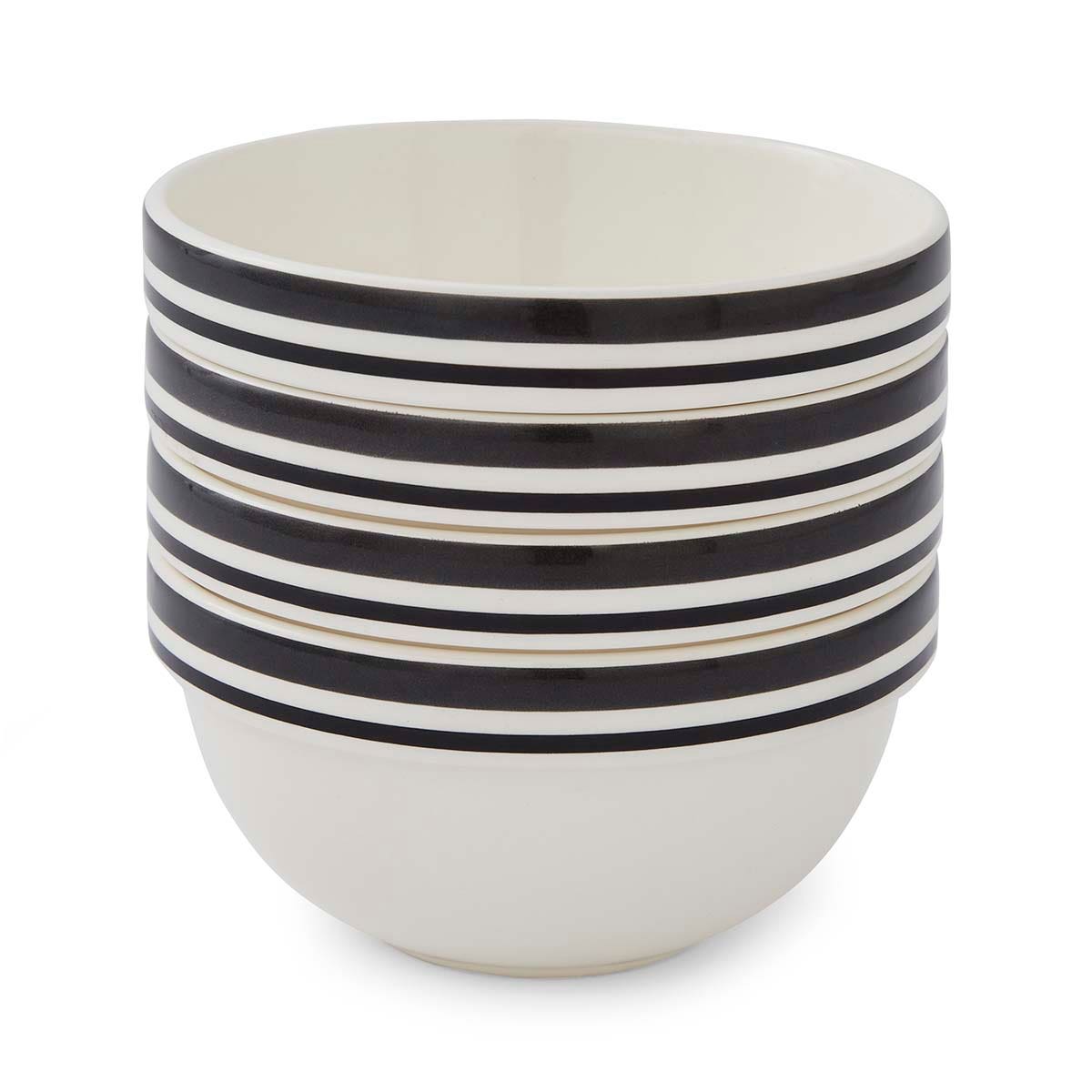 Potter's Stripe Set of 4, 5 Inch Stacking Bowls, Black