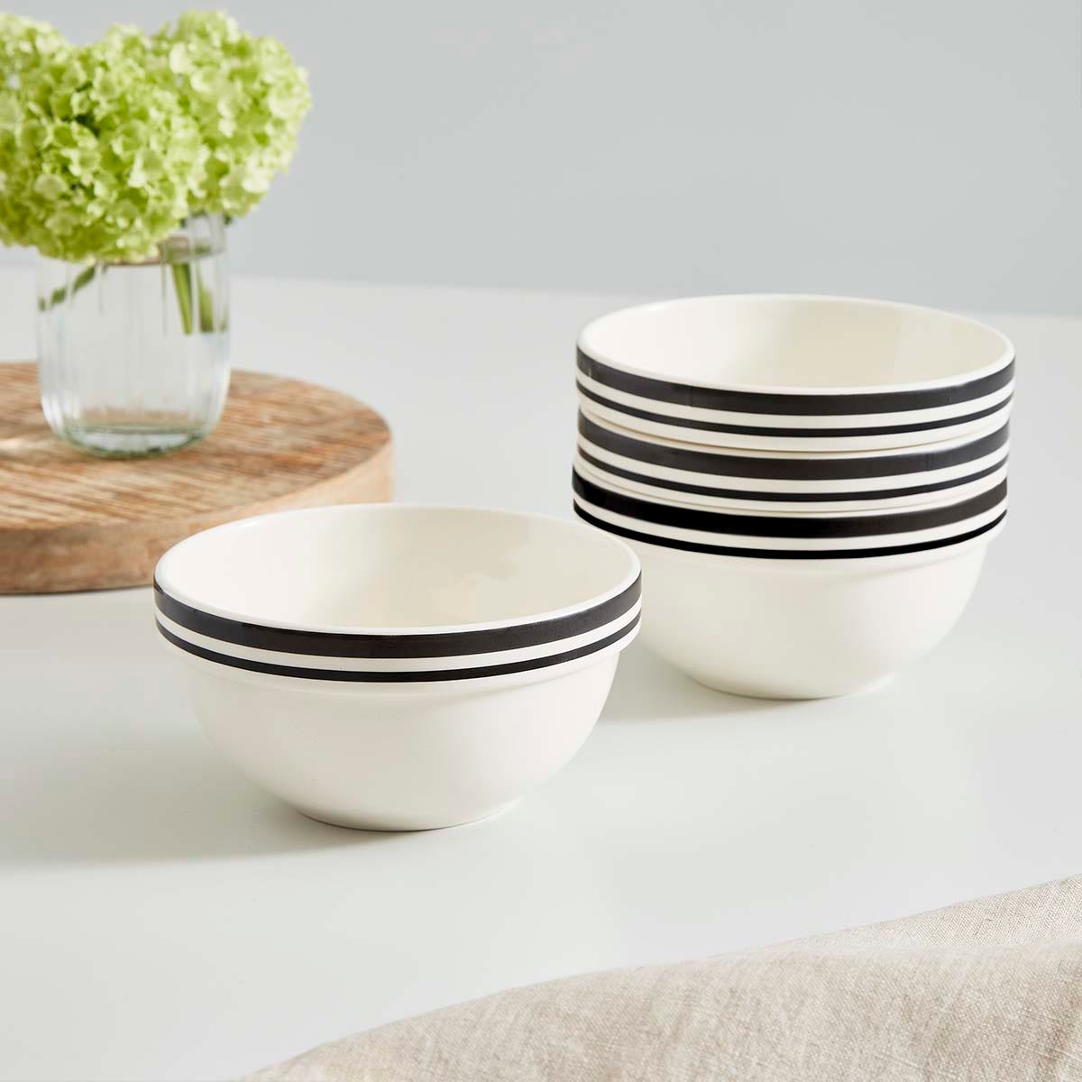 Potter's Stripe Set of 4, 5.5 Inch Stacking Bowls, Black