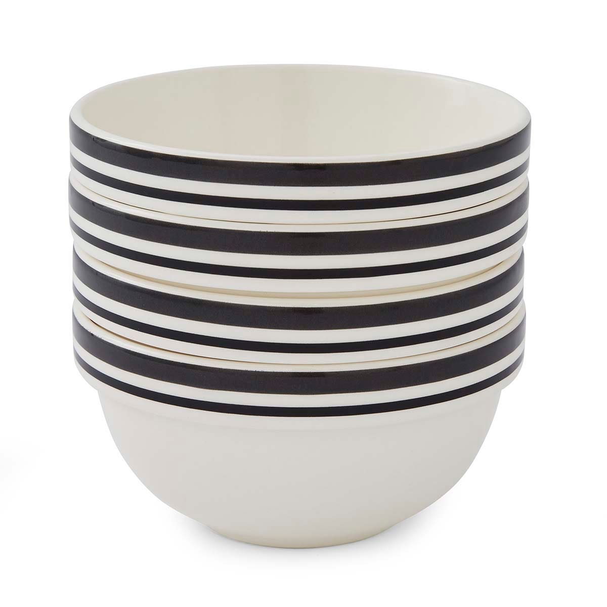 Potter's Stripe Set of 4, 5.5 Inch Stacking Bowls, Black