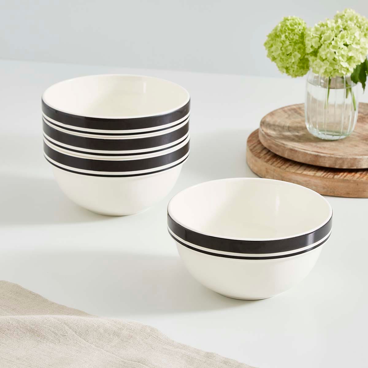 Potter's Stripe Set of 4, 7 Inch Stacking Bowls, Black